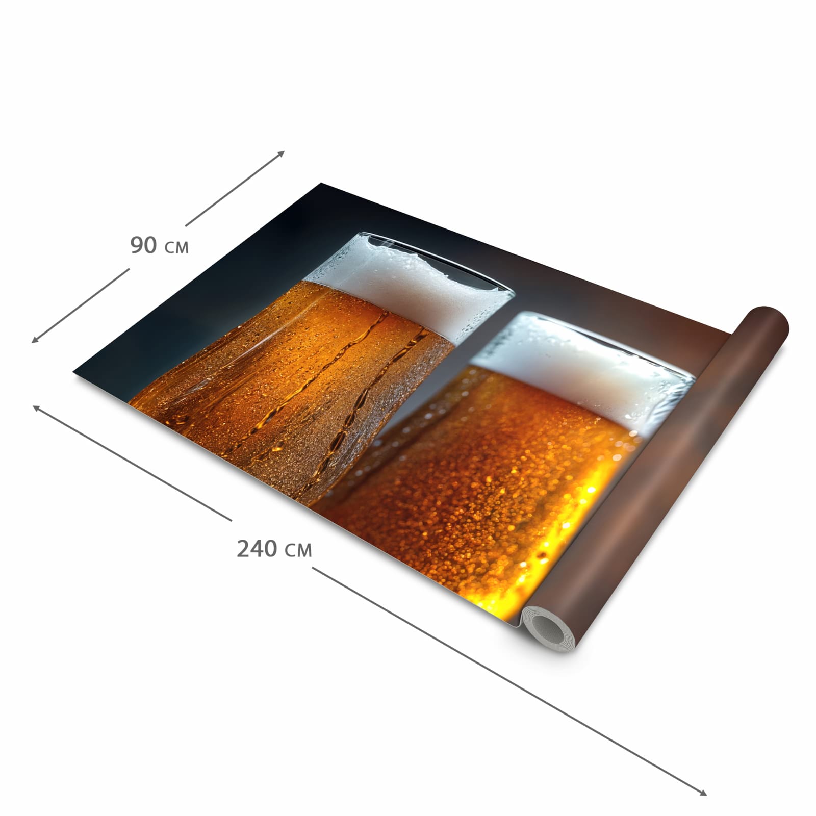 Rutschfester Küchenteppich mit Motiv Zwei Biergläser Holz in der Grösse 60x90 cm