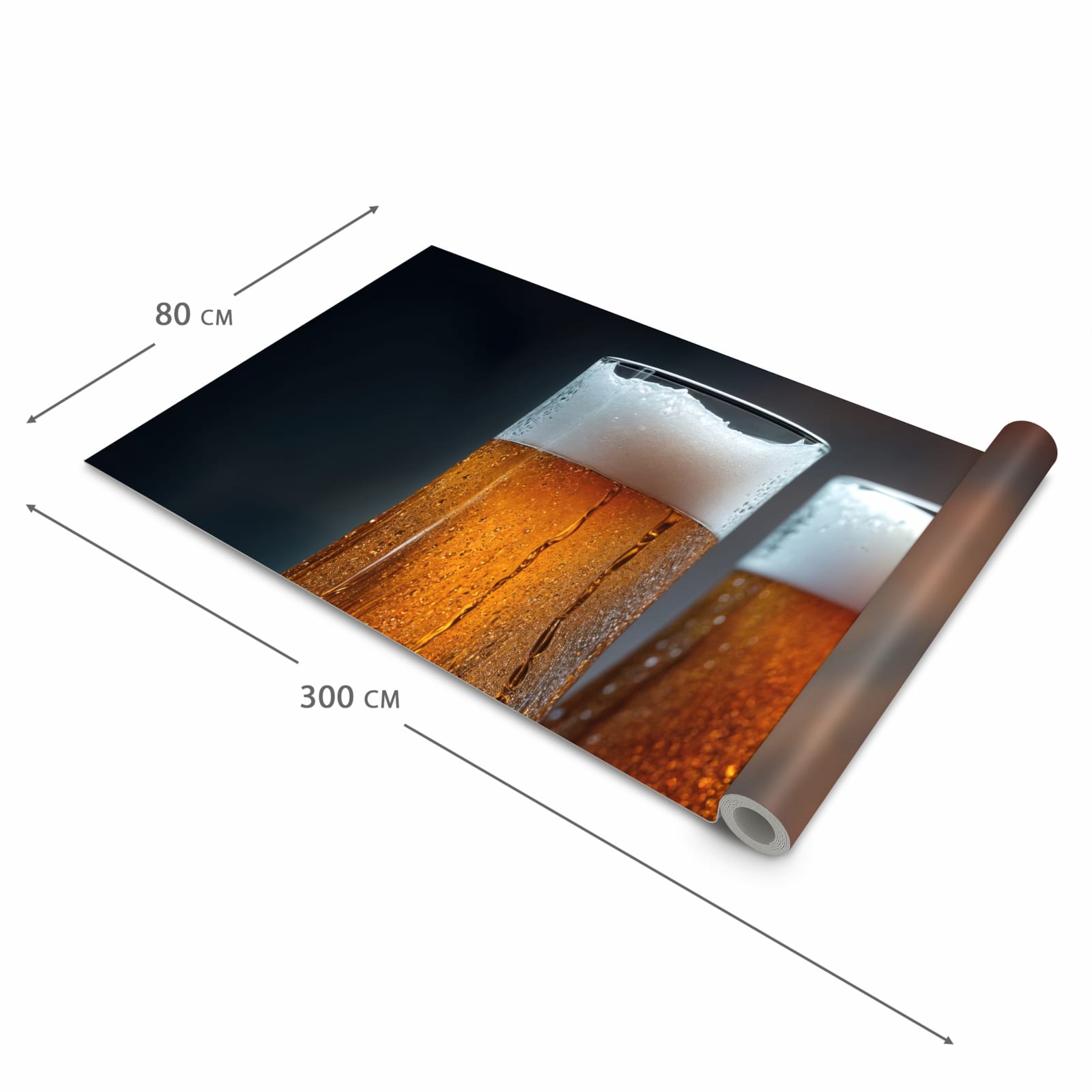 Waschbarer moderner Küchenläufer mit Motiv Zwei Biergläser Holz in der Grösse 60x300 cm