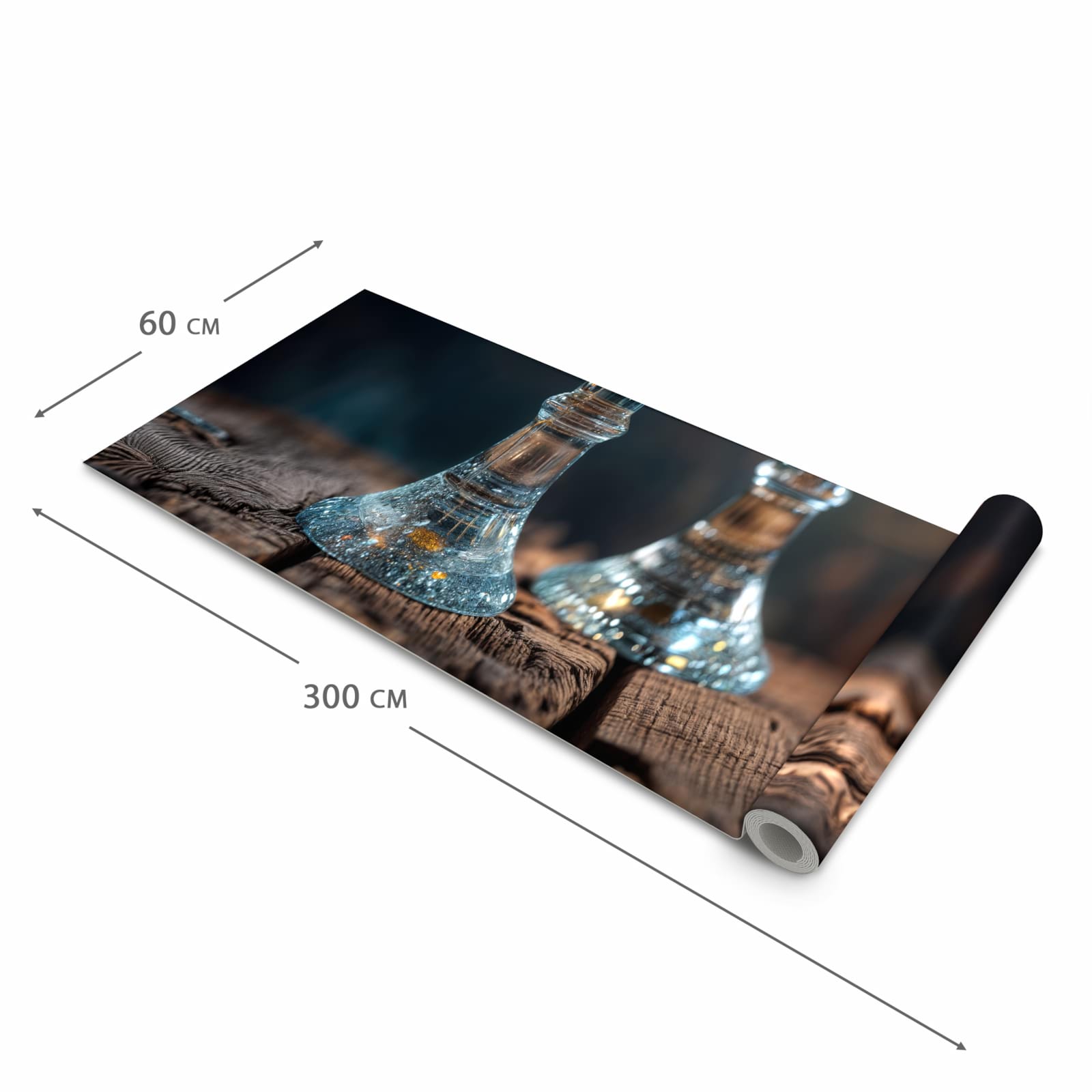 Rutschfester waschbarer Küchenläufer mit Motiv Zwei Biergläser Holz in der Größe 60x300 cm