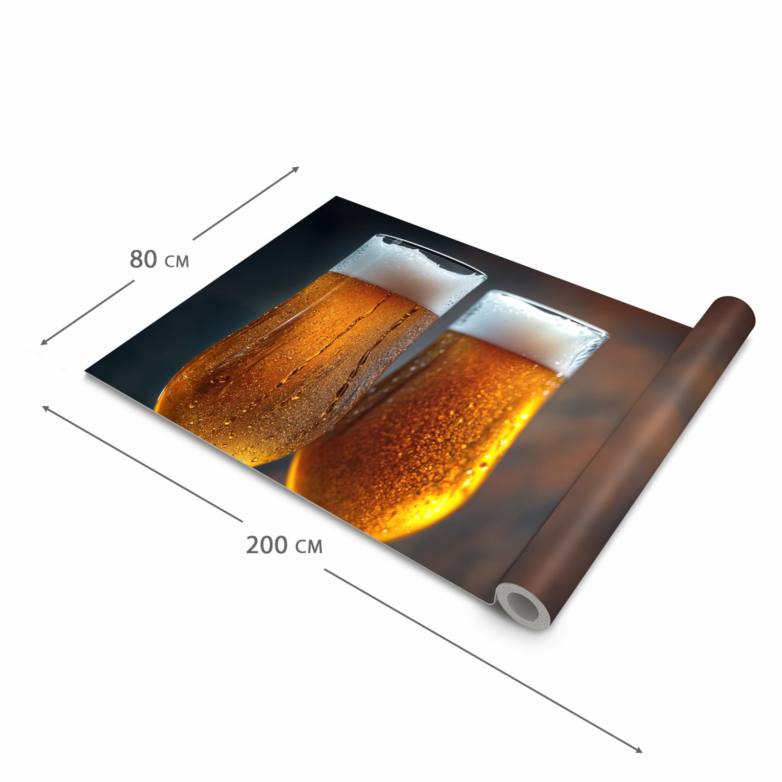 Moderner Küchenläufer mit Motiv Zwei Biergläser Holz in der Grösse 60x300 cm - angenehme Haptik