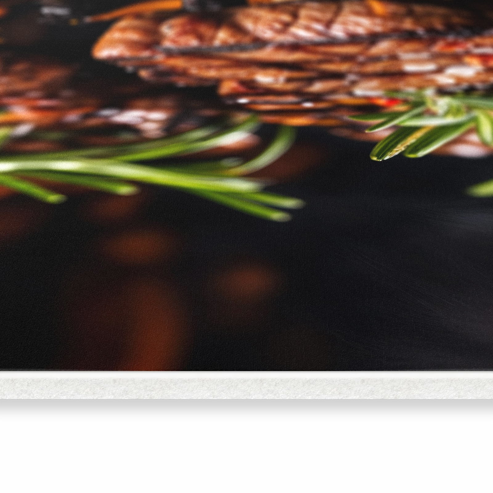 Langlebiger waschbarer Teppich für Esstisch mit Motiv Gegrillte Steaks in seitlicher Ansicht