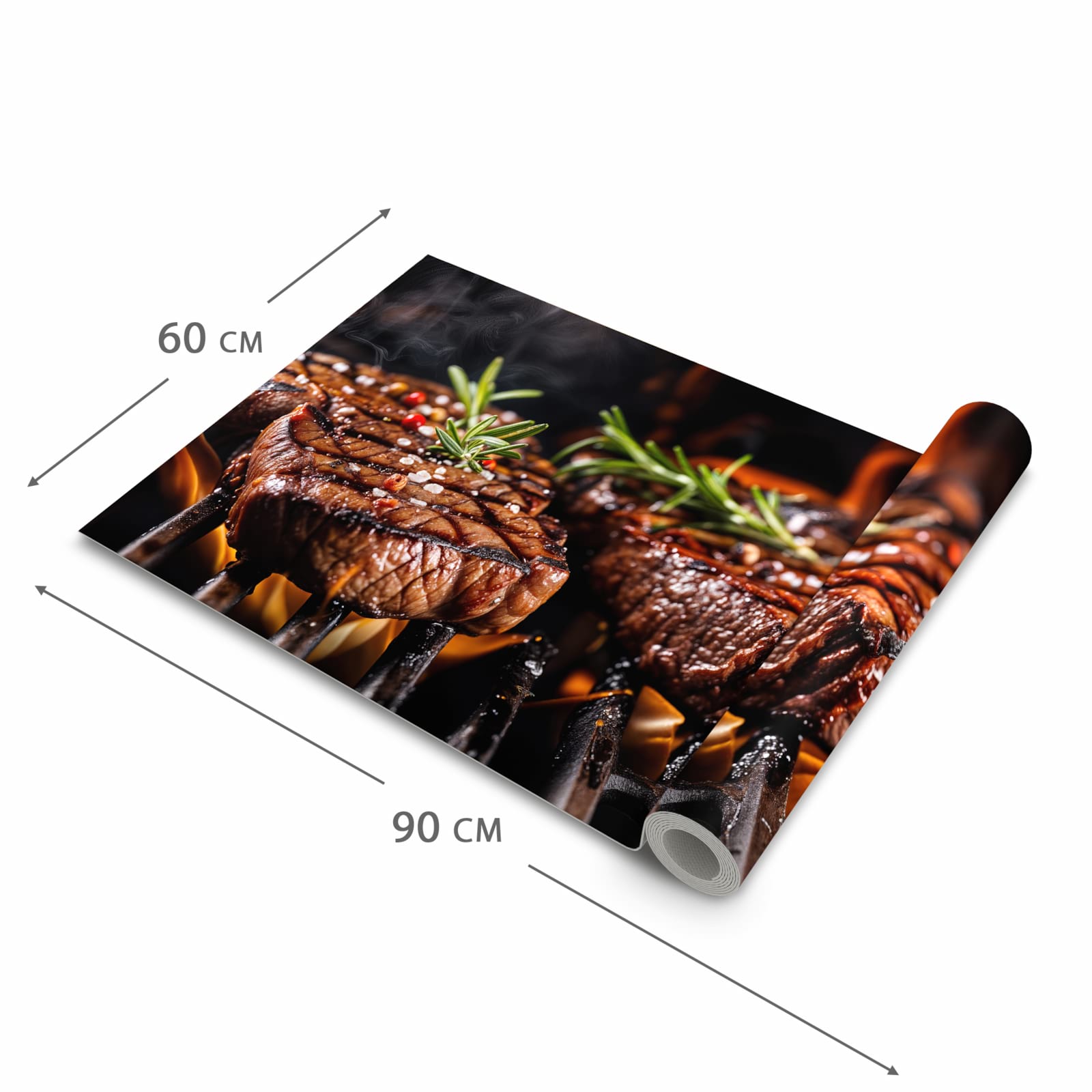 Geräuschdämpfender Küchenteppich mit Motiv Gegrillte Steaks in der Grösse 60x300 cm