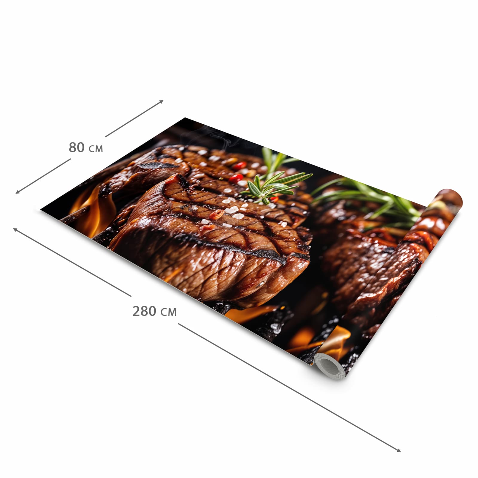 Großer Küchenteppich mit Motiv Gegrillte Steaks in der Grösse 60x300 cm für Trittkomfort