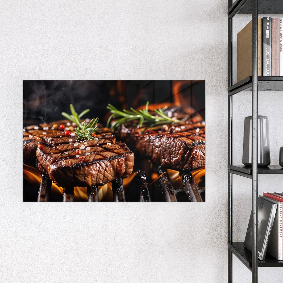 Magnettafel - Steaks über Flammen – Steaks über Flammen mit Rosmarin