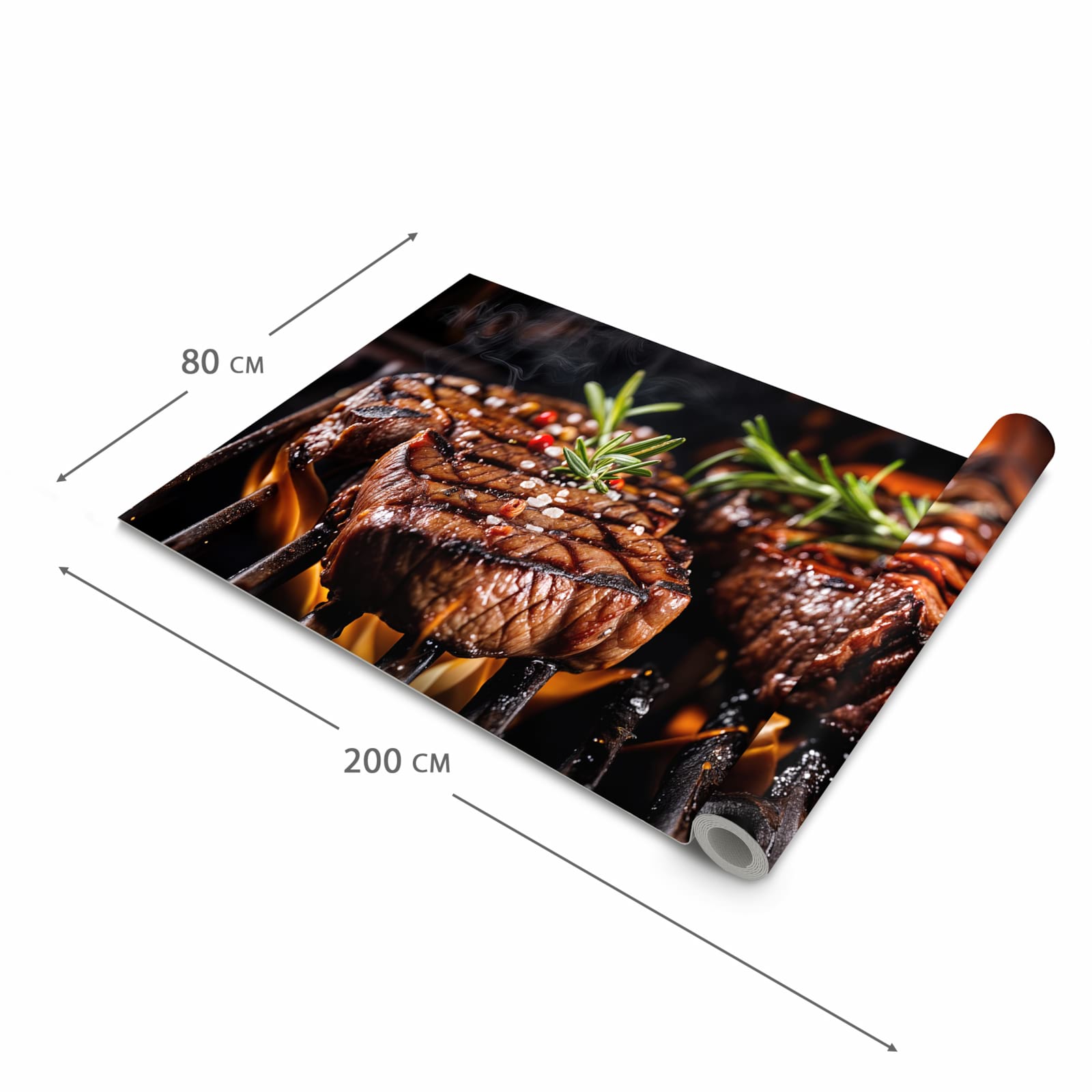 Abriebfester Küchenteppich mit Motiv Gegrillte Steaks in der Grösse 60x300 cm, waschbar