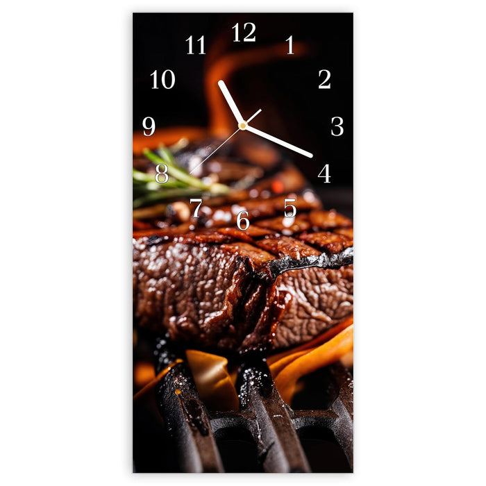 Wanduhr Gegrillte Steaks aus Glas – Hochformat 30 × 60 cm mit Ziffernblatt Klassisch