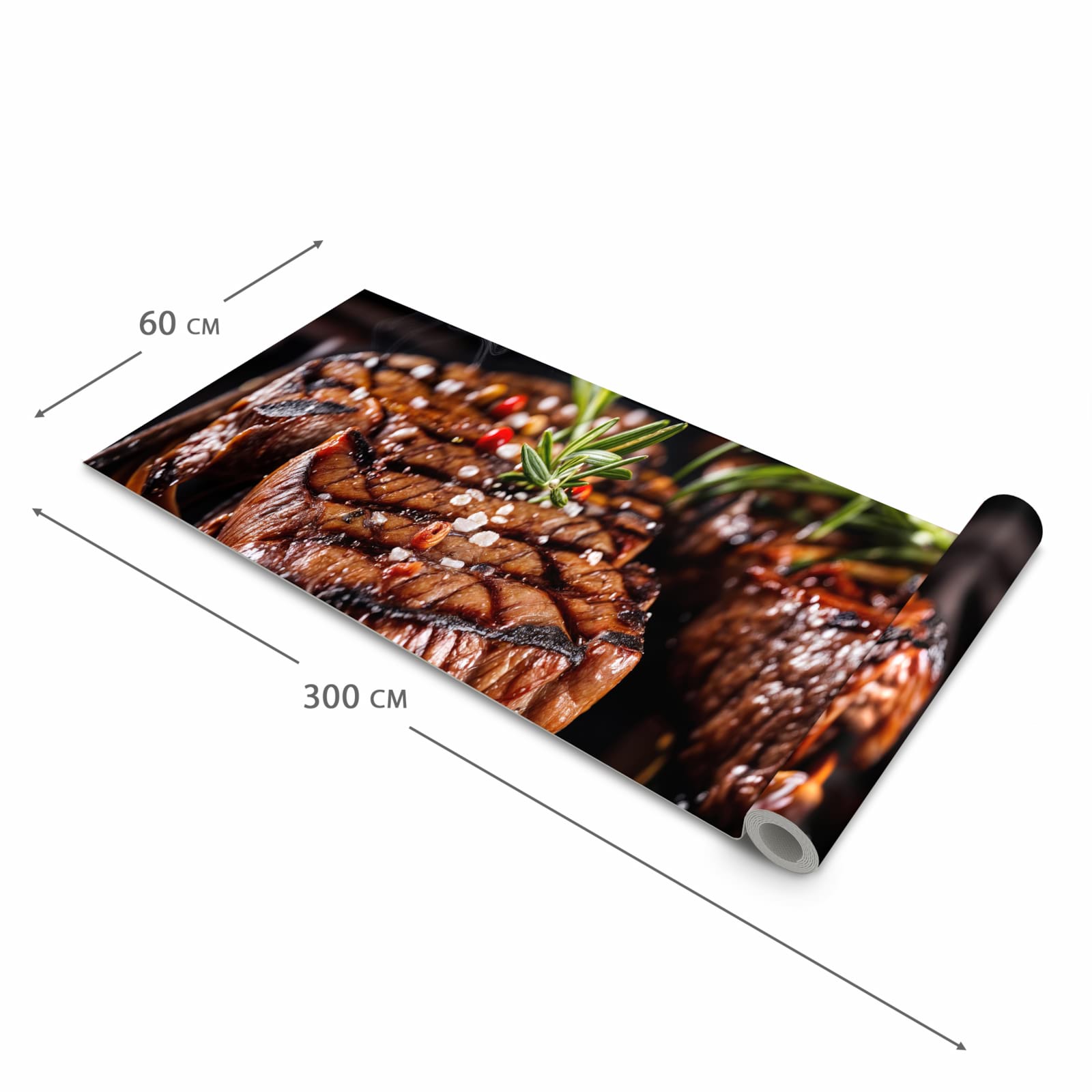 Rutschfester Küchenteppich mit Motiv Gegrillte Steaks in der Grösse 60x300 cm spart Zeit