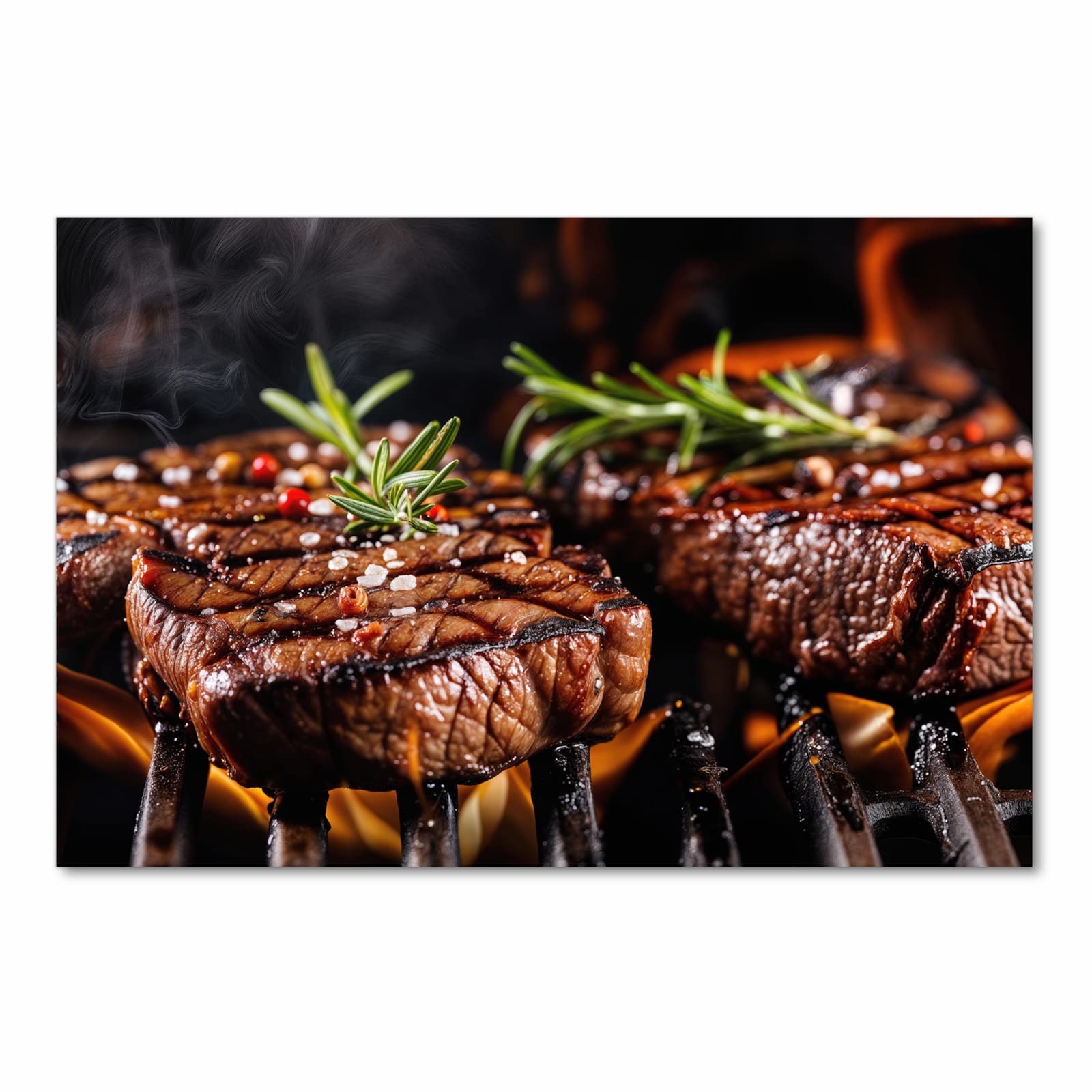 Rutschfester Küchenläufer mit Motiv Gegrillte Steaks in Frontansicht für sicheren Stand