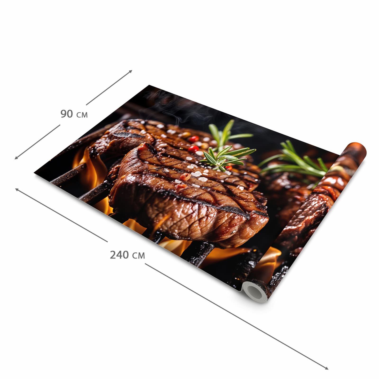 Schmutzabweisender Küchenteppich mit Motiv Gegrillte Steaks in der Größe 60x300 cm