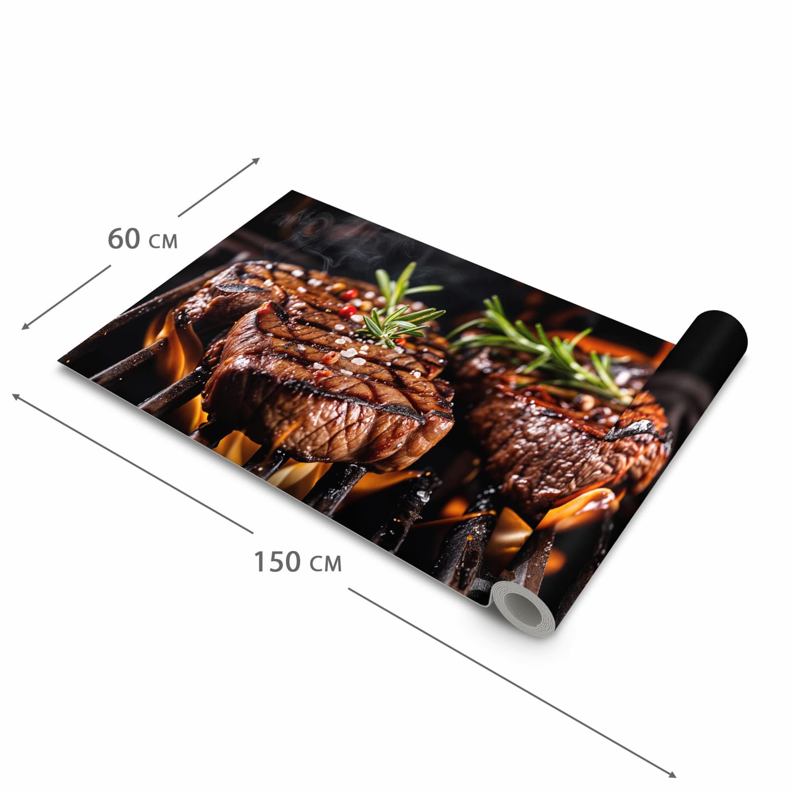 Bodenschonender Bodenläufer Teppich mit Motiv Gegrillte Steaks in der Grösse 60x300 cm