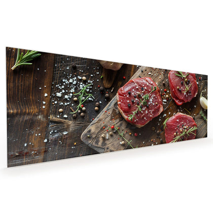 Küchenrückwand mit dem Motiv Steaks mit Knoblauch