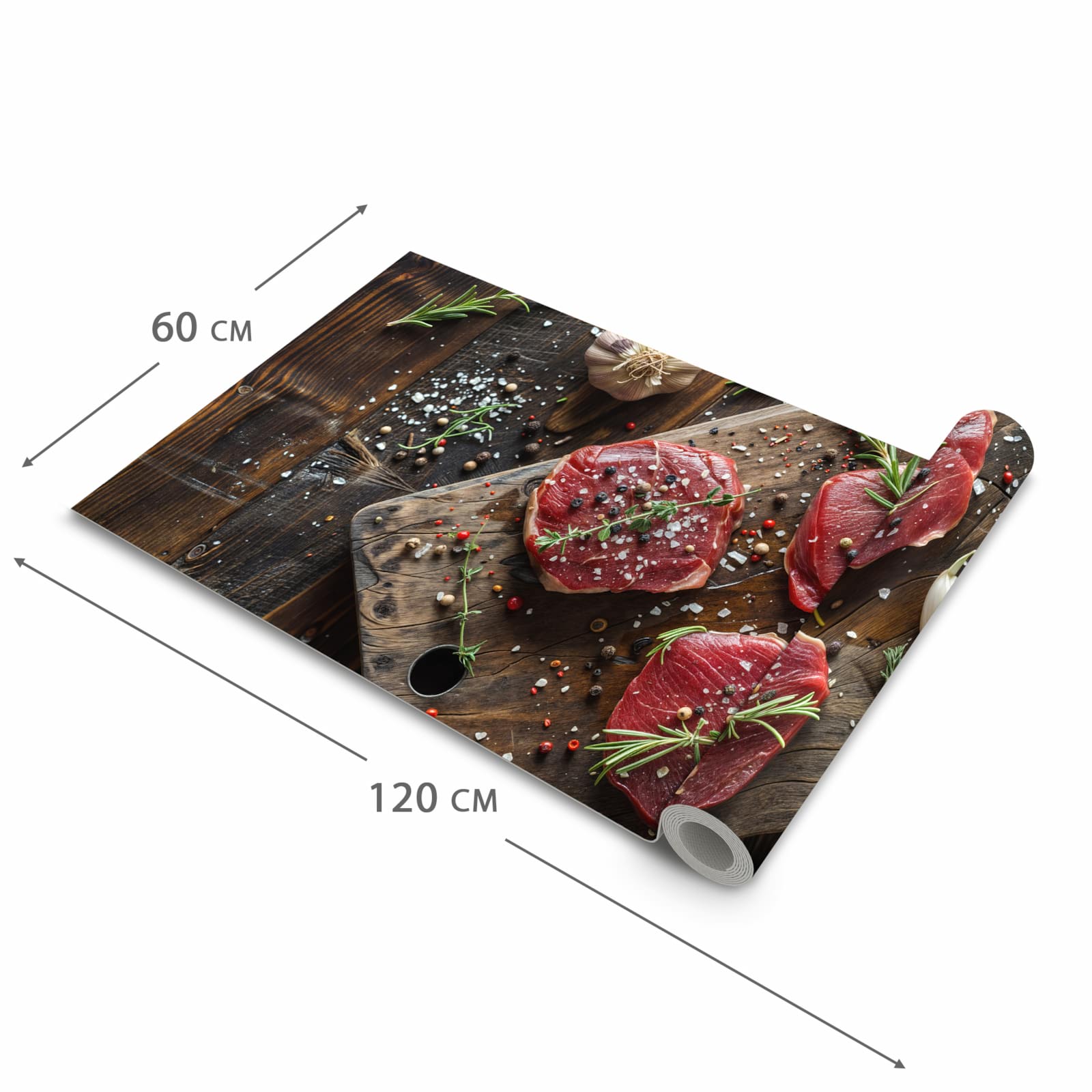 Flacher Küchenläufer mit Motiv Frische Gewürze in der Grösse 60x270 cm