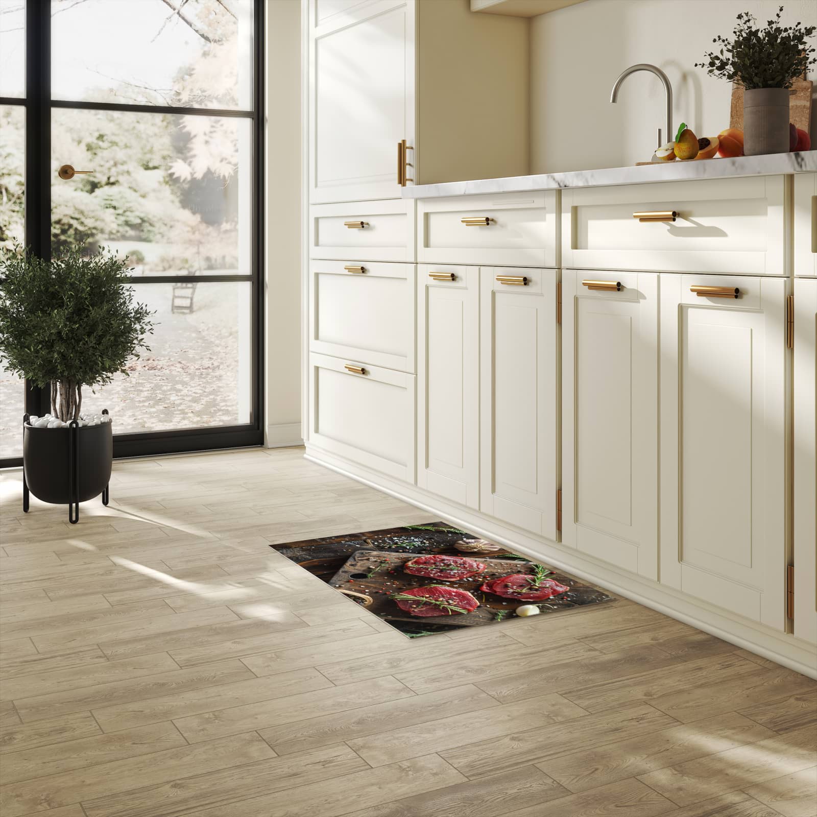 Komfortabler Läufer mit Motiv Frische Gewürze in heller Küche für rutschfesten Stand