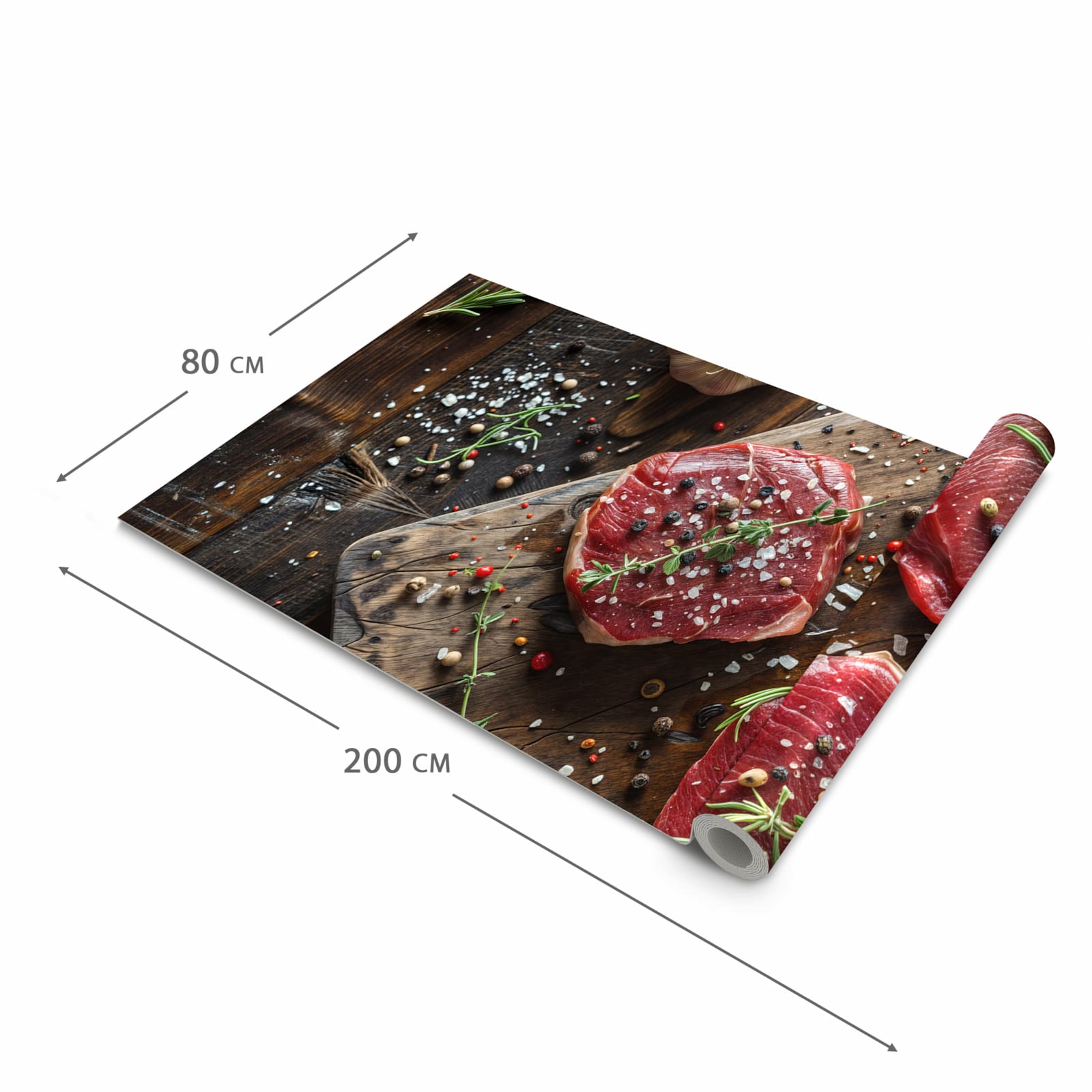 Strapazierfähiger dünner Teppich mit Motiv Frische Gewürze in der Grösse 60x300 cm