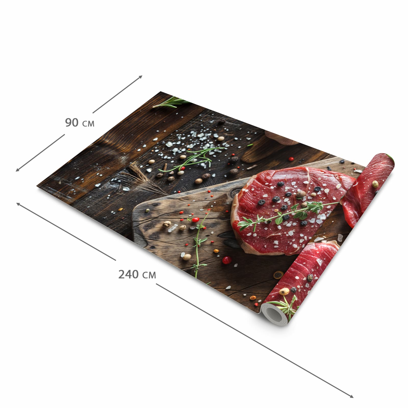 Rutschfester Küchenteppich mit Motiv Frische Gewürze in der Größe 60x300 cm schützt den Boden