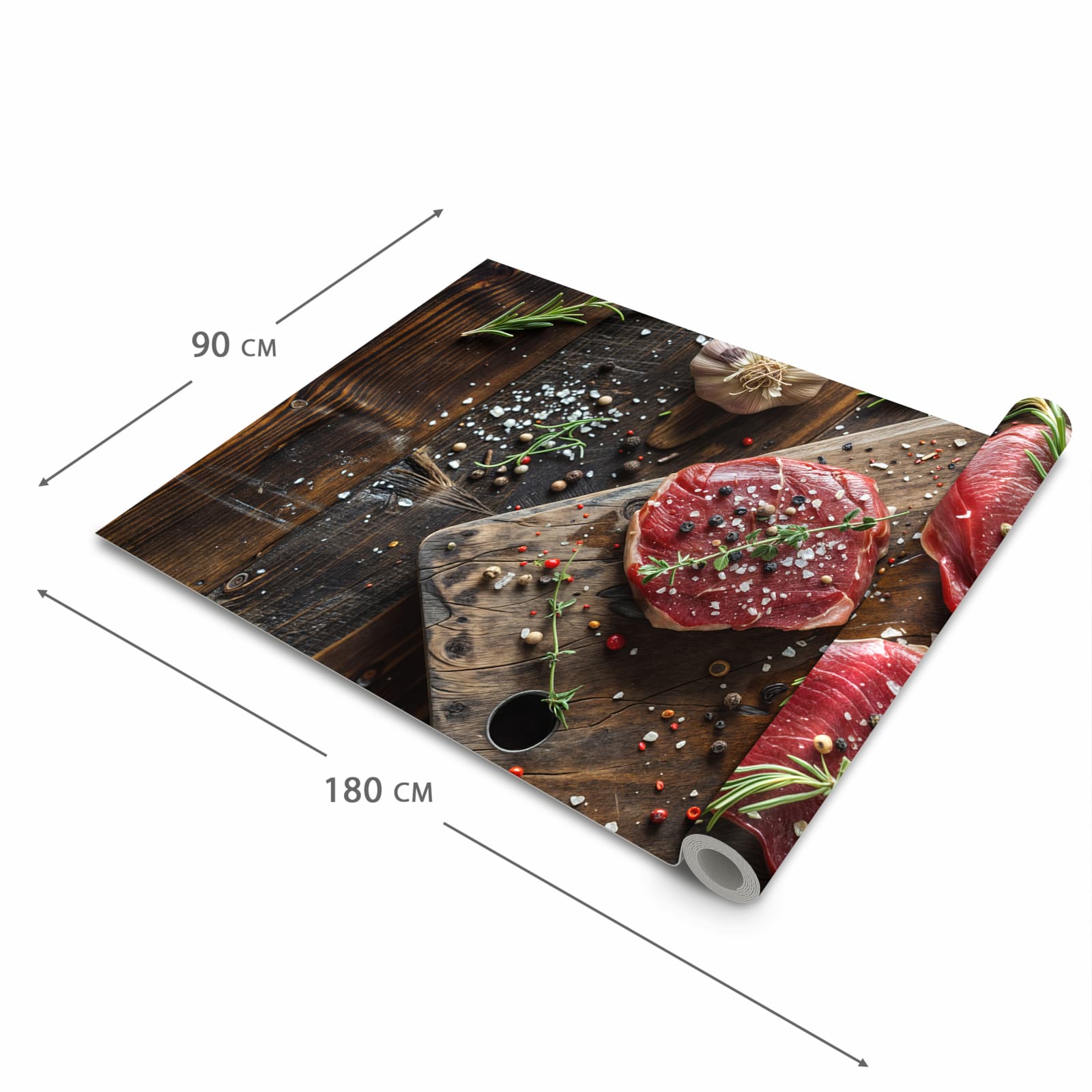 Feuchtigkeitsresistenter waschbarer Teppich Esstisch mit Motiv Frische Gewürze in der Grösse 60x300 cm