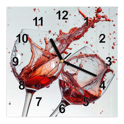 Wanduhr Quadratisch mit dem Motiv Spritzender Rotwein
