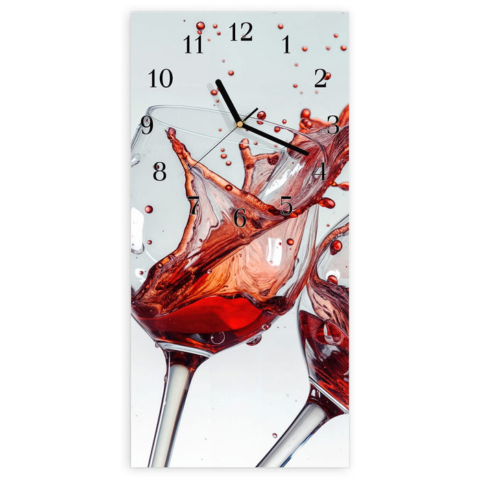 Wanduhr Plätschernder Weinkelch aus Glas – Hochformat 30 × 60 cm mit Ziffernblatt Klassisch