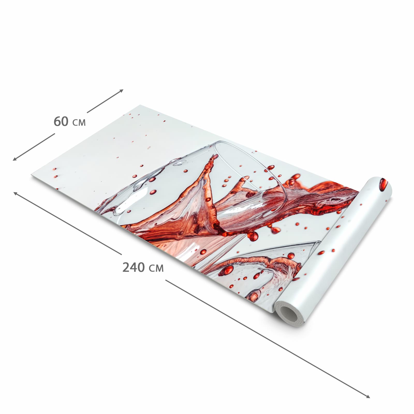 Küchenläufer mit angenehmer Haptik und Motiv Weinkelchplätschern in der Grösse 60x270 cm