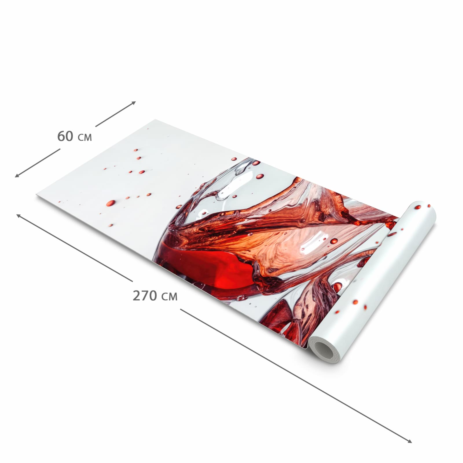 Hygienischer rutschfester Küchenläufer mit Motiv Weinkelchplätschern in der Grösse 60x270 cm