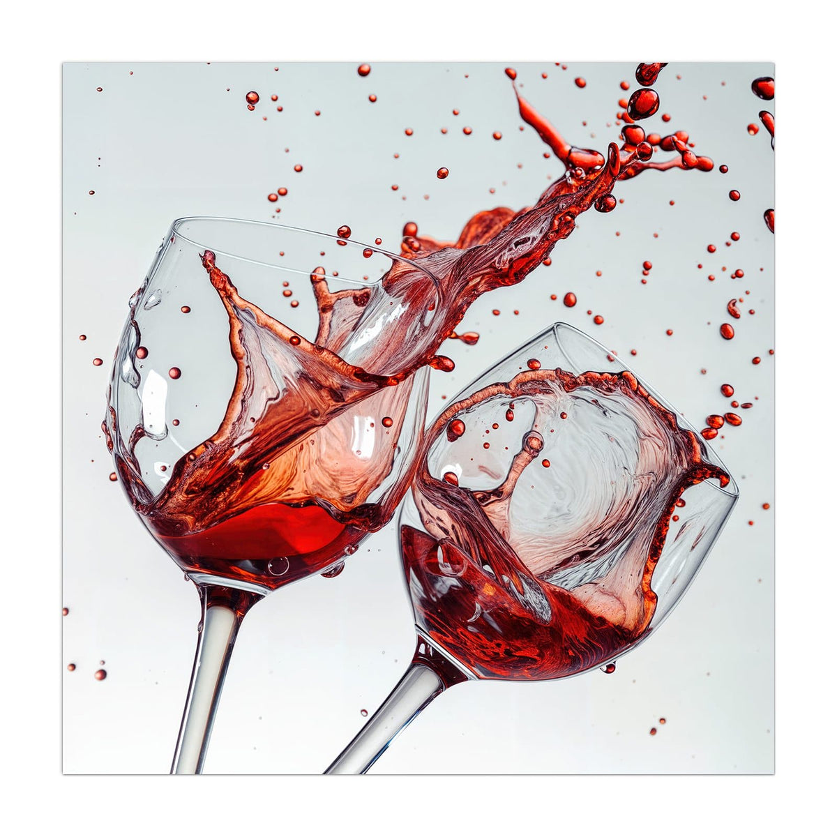 Küchenrückwand aus Glas Spritzender Rotwein im quadratischen Format, Motiv bildfüllend von vorn