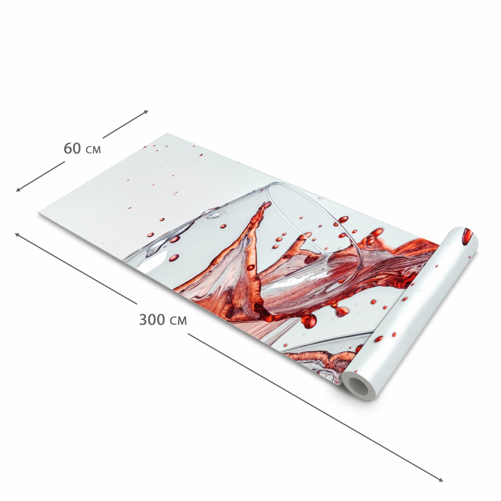 Strapazierfähiger moderner Küchenläufer mit Motiv Weinkelchplätschern in der Größe 60x270 cm