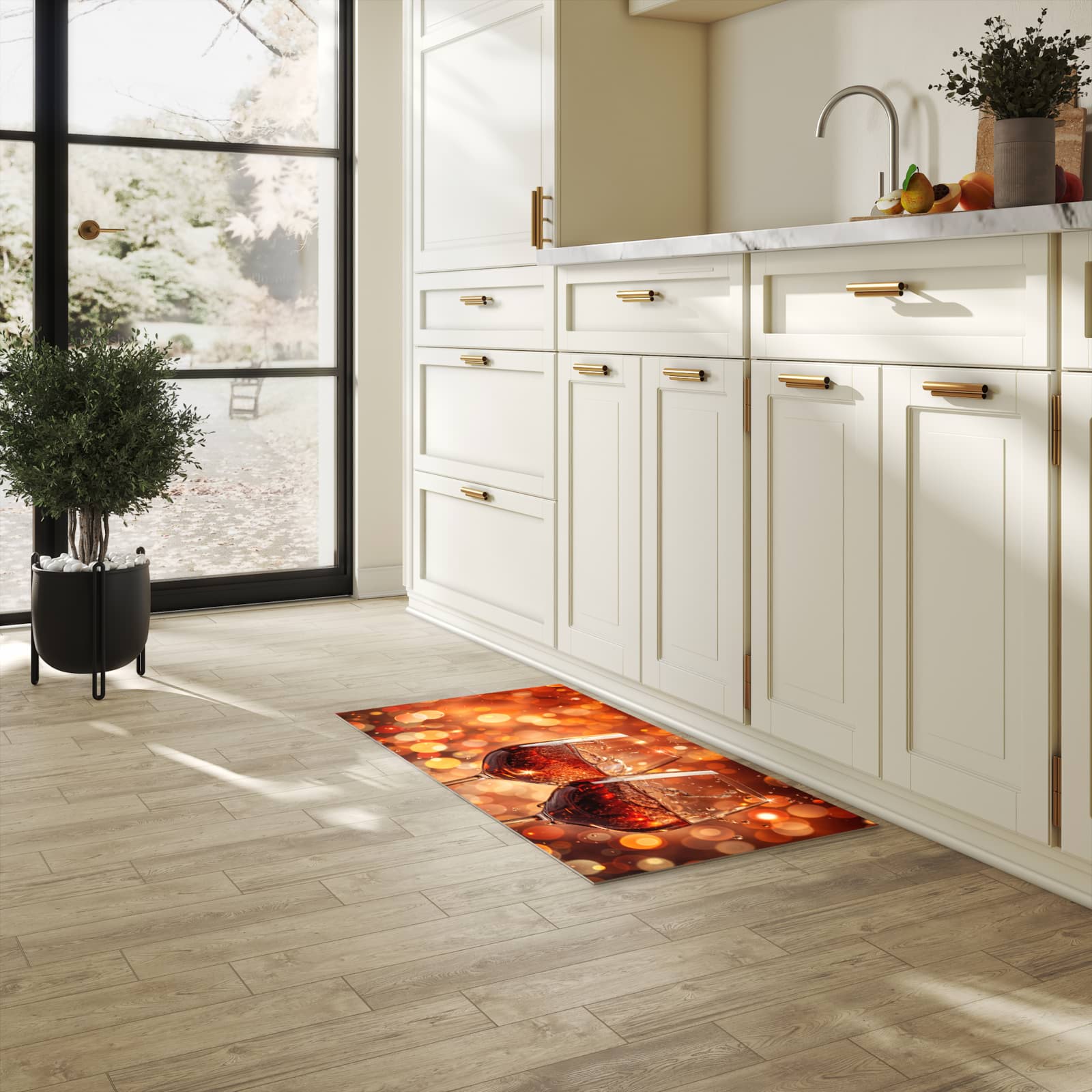 Küchenteppich mit Motiv Weingläser Festlich für Ordnung & Übersicht in heller Küche