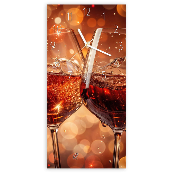 Wanduhr Weingläser Festlich aus Glas – Hochformat 30 × 60 cm mit Ziffernblatt Elegant