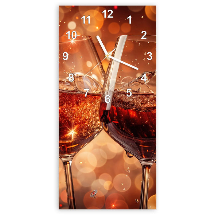 Wanduhr Weingläser Festlich aus Glas – Hochformat 30 × 60 cm mit Ziffernblatt Modern