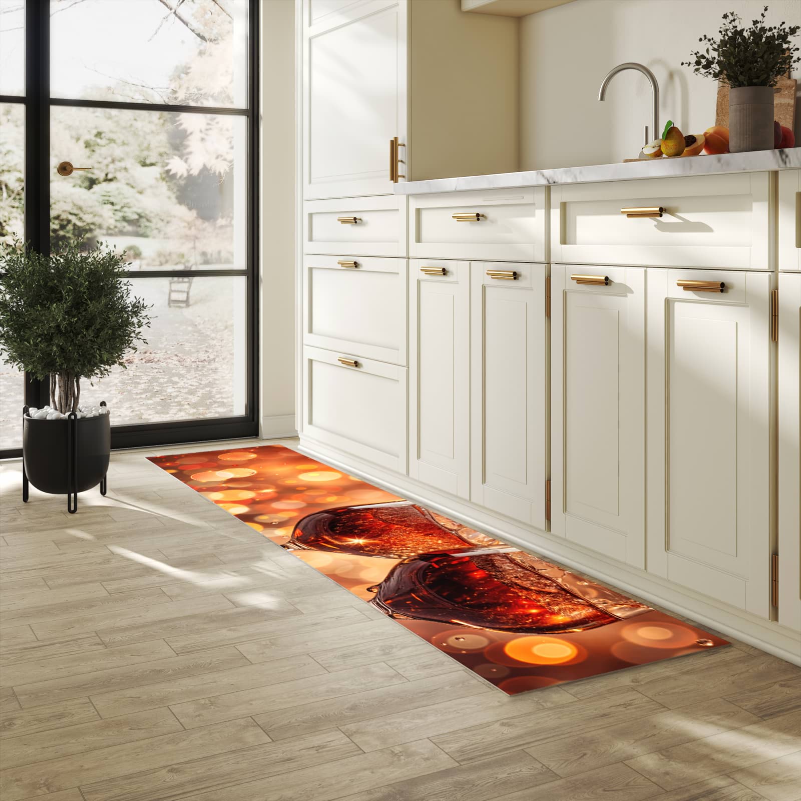 Küchenteppich mit Motiv Weingläser Festlich in heller Küche für sicheres Aufbewahren