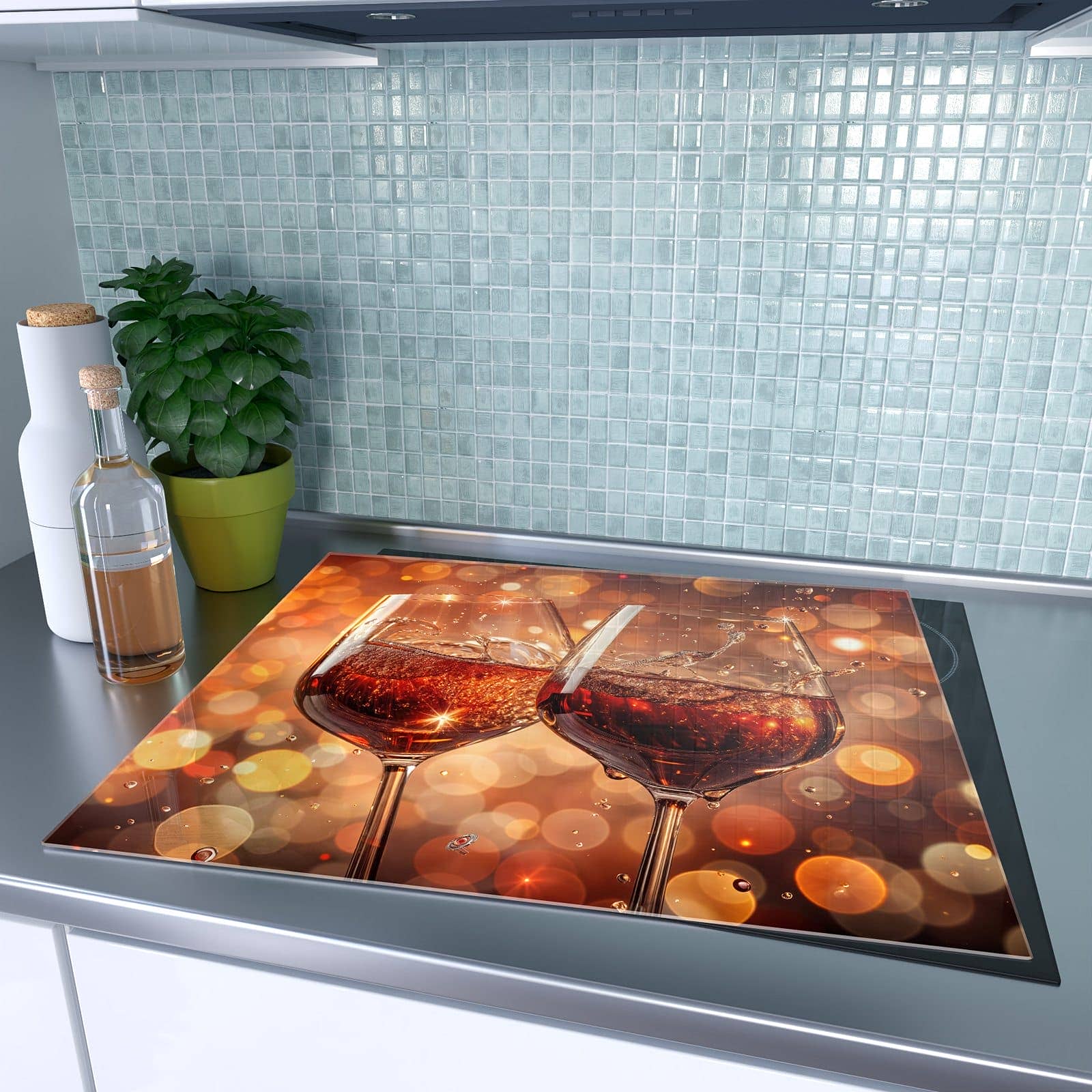 1-teilige Glasplatte für Herd mit Weingläser Festlich-Motiv auf dem Ceranfeld