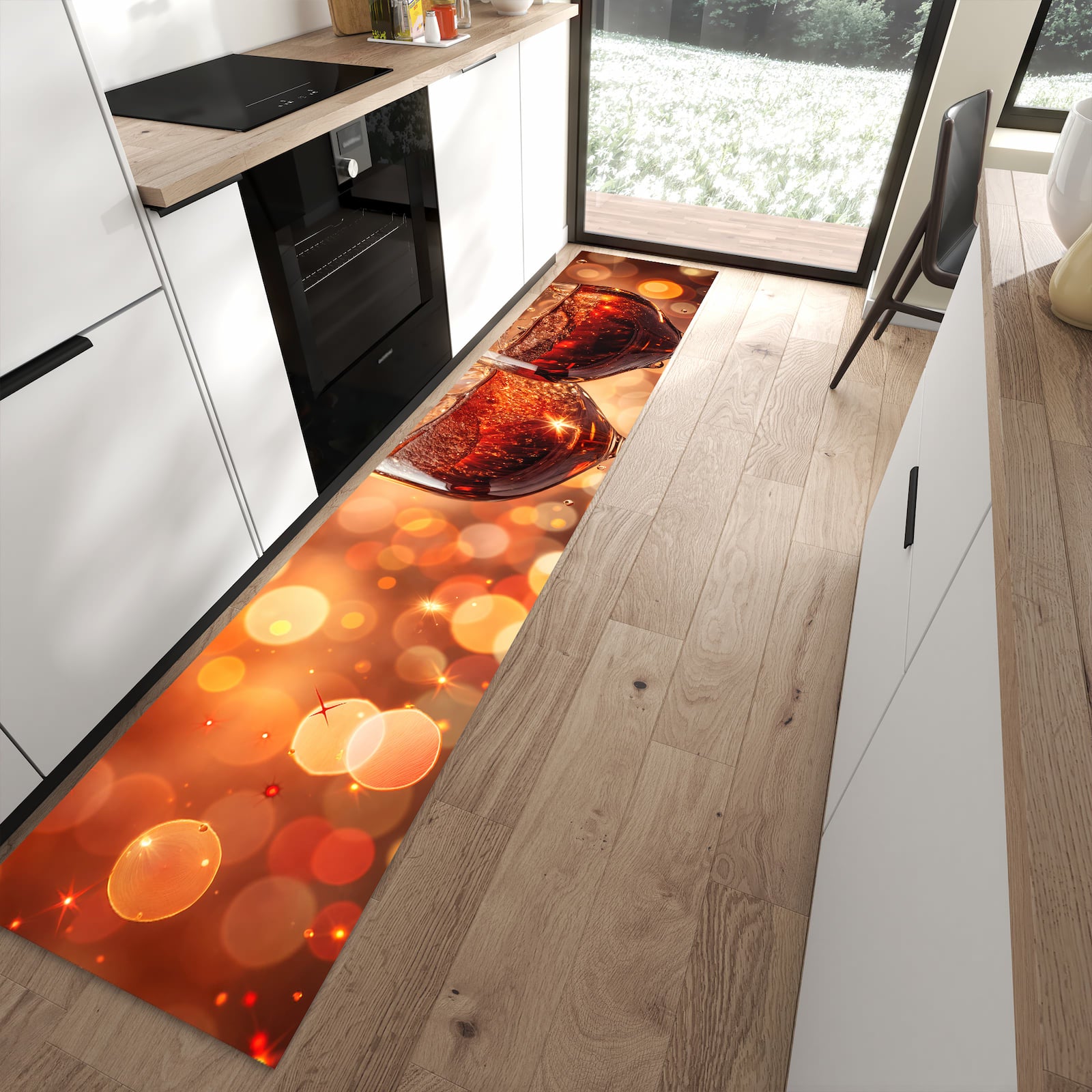 Sicherer Küchenläufer mit Motiv Weingläser Festlich in moderner Küche