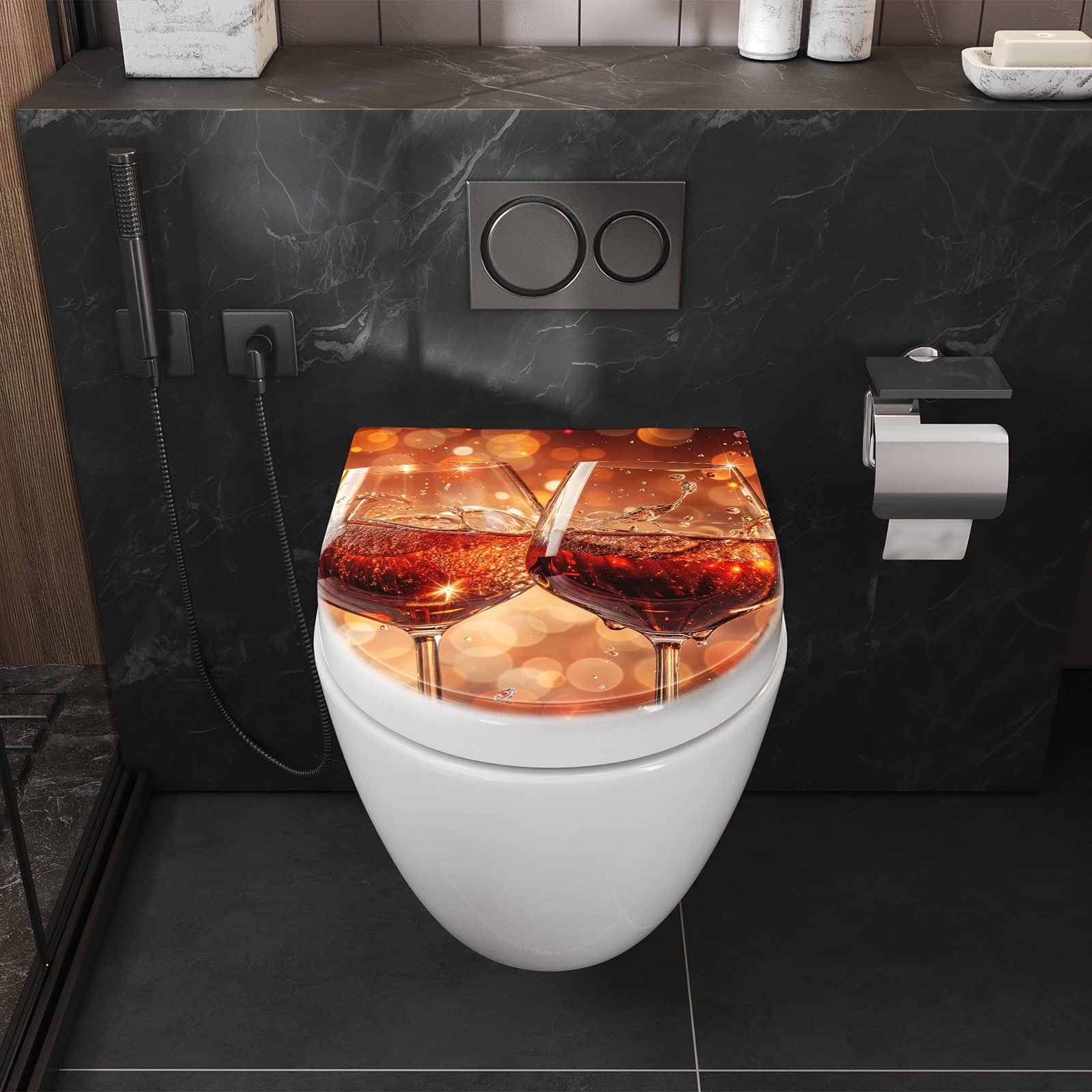 WC-Sitz mit Absenkautomatik Weingläser Festlich