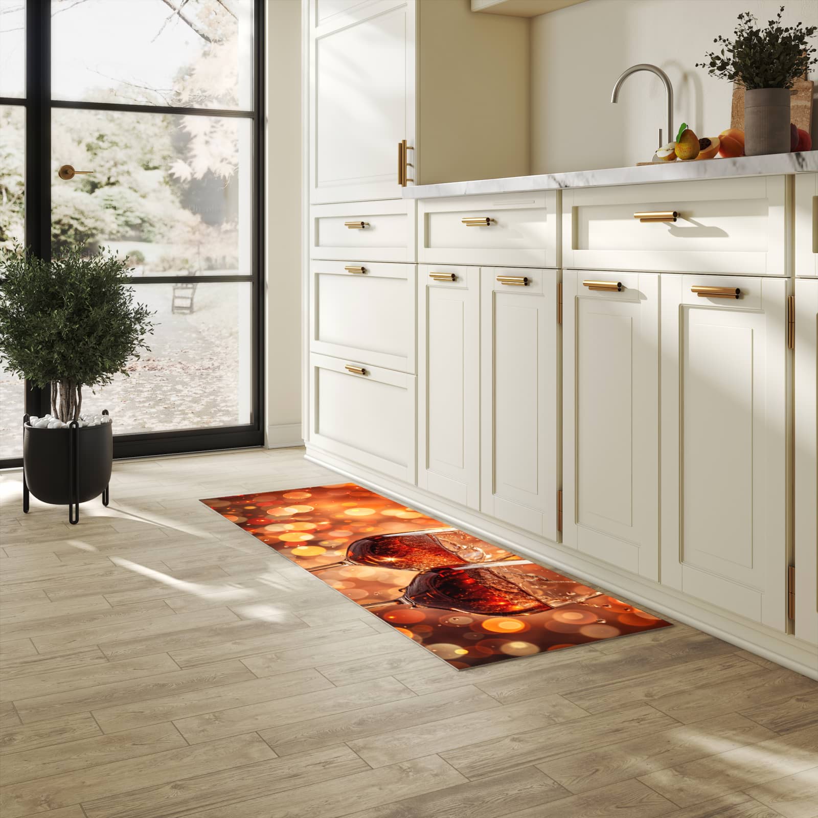 Farbbeständiger Küchenteppich mit Motiv Weingläser Festlich in heller Küche