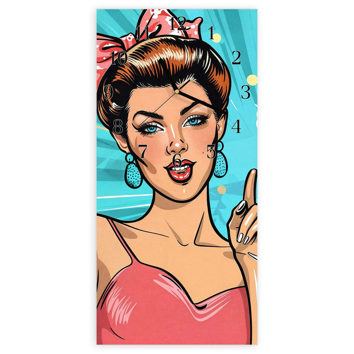 Wanduhr Retro Frauen Illustration aus Glas – Hochformat 30 × 60 cm mit Ziffernblatt Klassisch