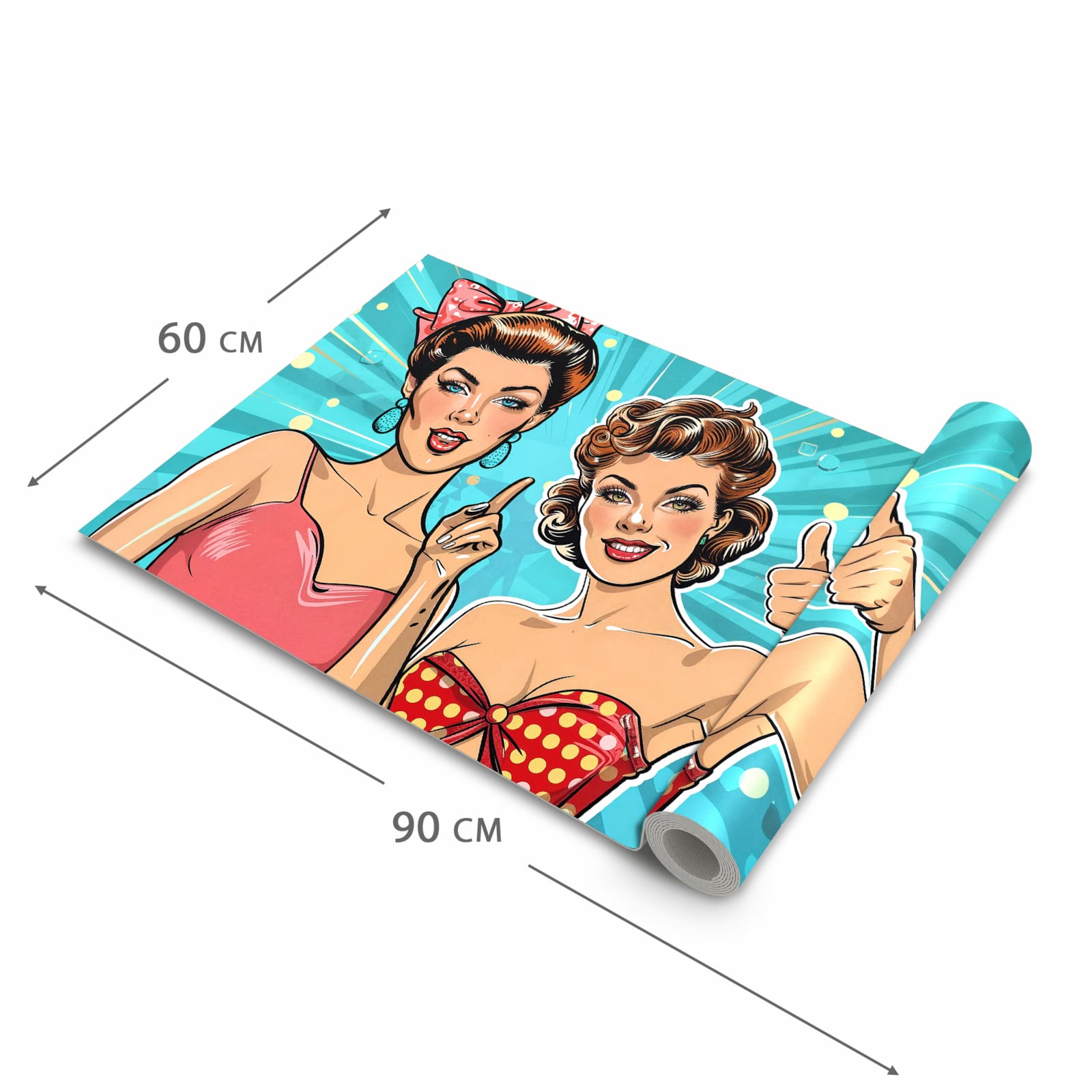 Rutschfester dünner Teppich mit Motiv Retro Frauen Illustration in der Grösse 60x240 cm