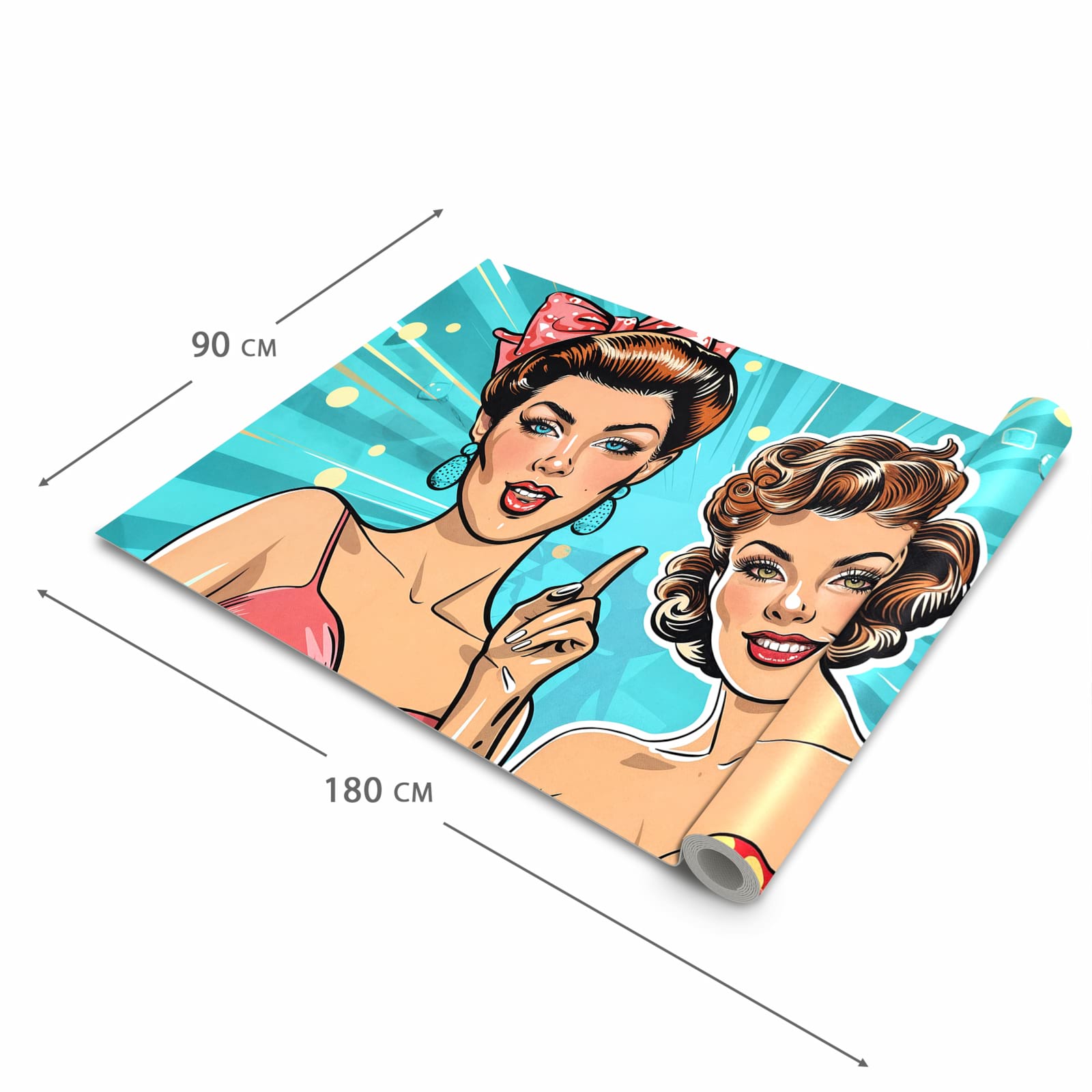 Farbbeständiger Bodenläufer mit Motiv Retro Frauen Illustration in der Grösse 60x240 cm