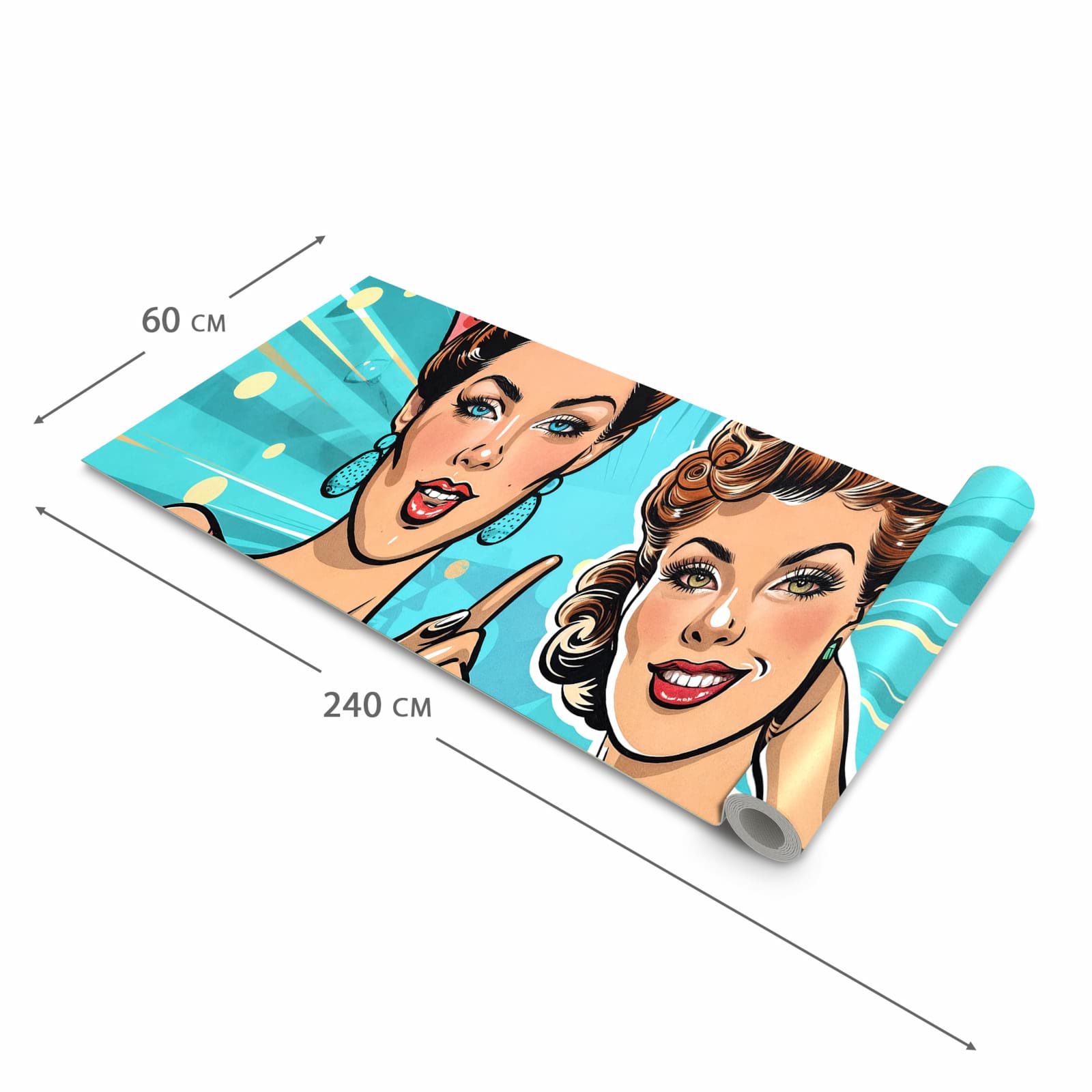 Strapazierfähiger Läufer für den Eingangsbereich mit Motiv Retro Frauen Illustration in der Größe 60x240 cm