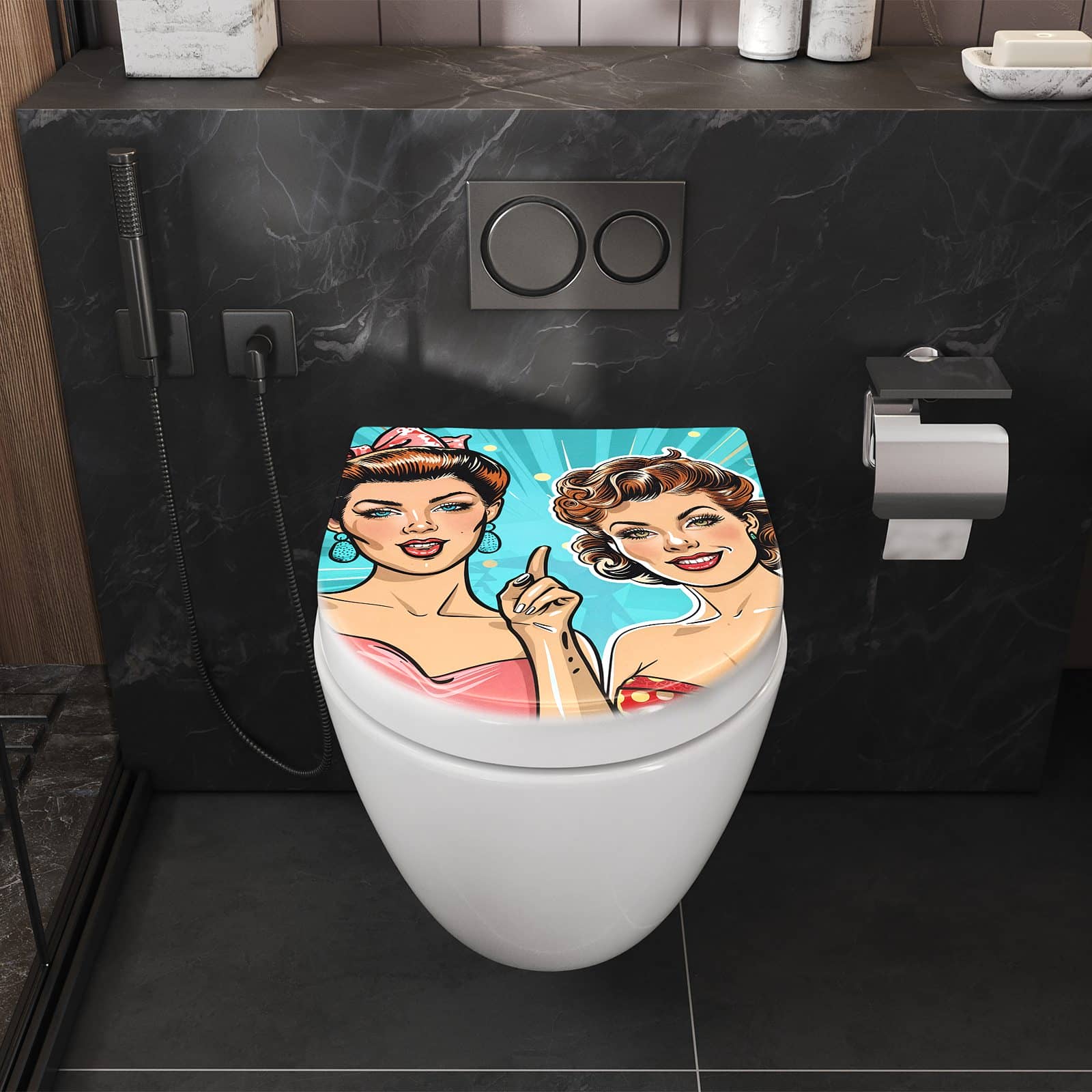 WC-Sitz mit Absenkautomatik Retro Frauen Illustration