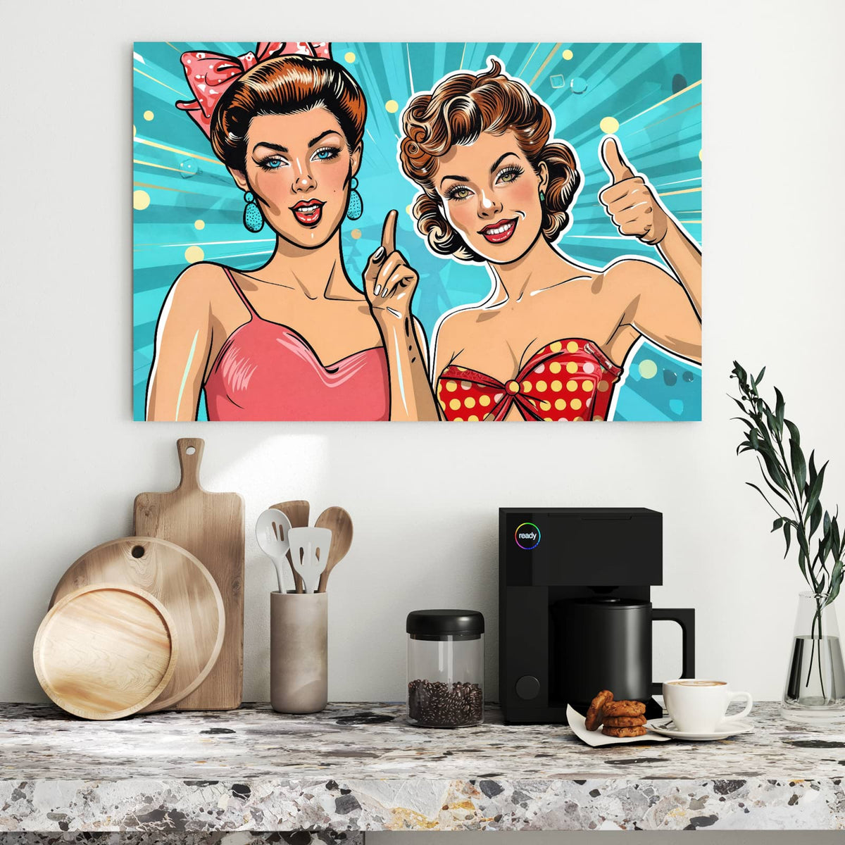Metall Magnettafel - Retro Freundinnen – Zwei Pop-Art-Frauen mit Retro-Frisuren