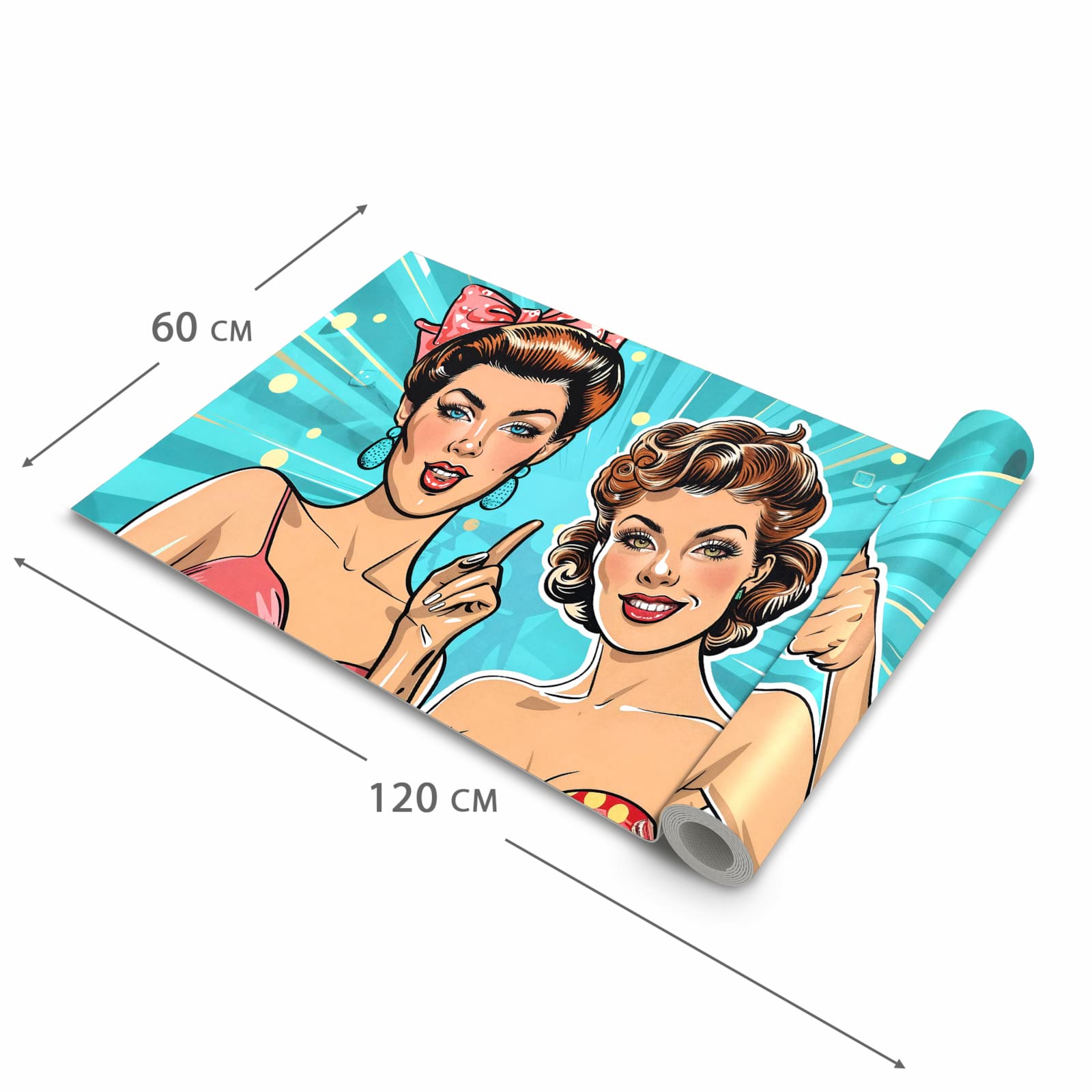 Waschbarer Küchenläufer mit Motiv Retro Frauen Illustration in der Grösse 60x240 cm