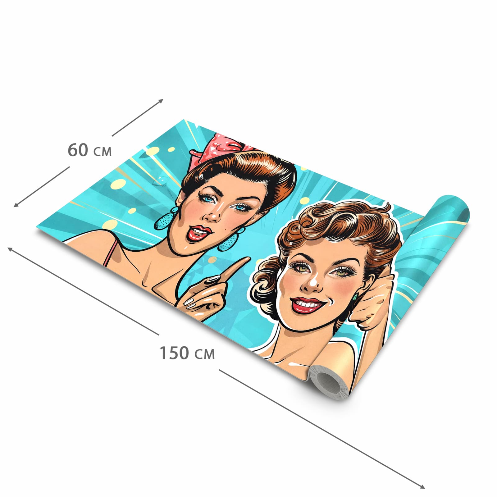 Waschbarer Küchenläufer mit Motiv Retro Frauen Illustration in der Größe 60x240 cm für angenehme Haptik