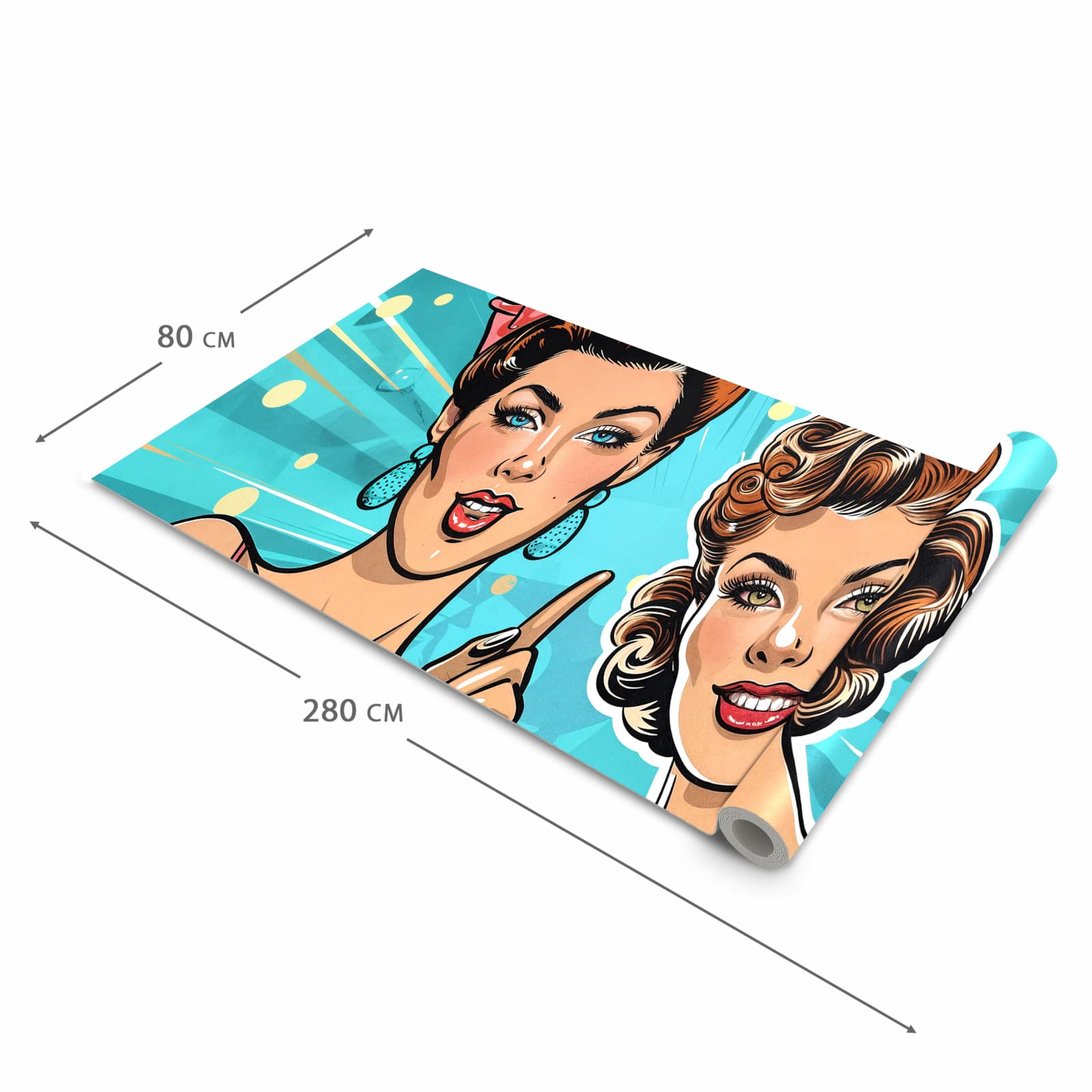 Waschbarer Küchenteppich mit Motiv Retro Frauen Illustration in der Größe 60x240 cm für Ordnung