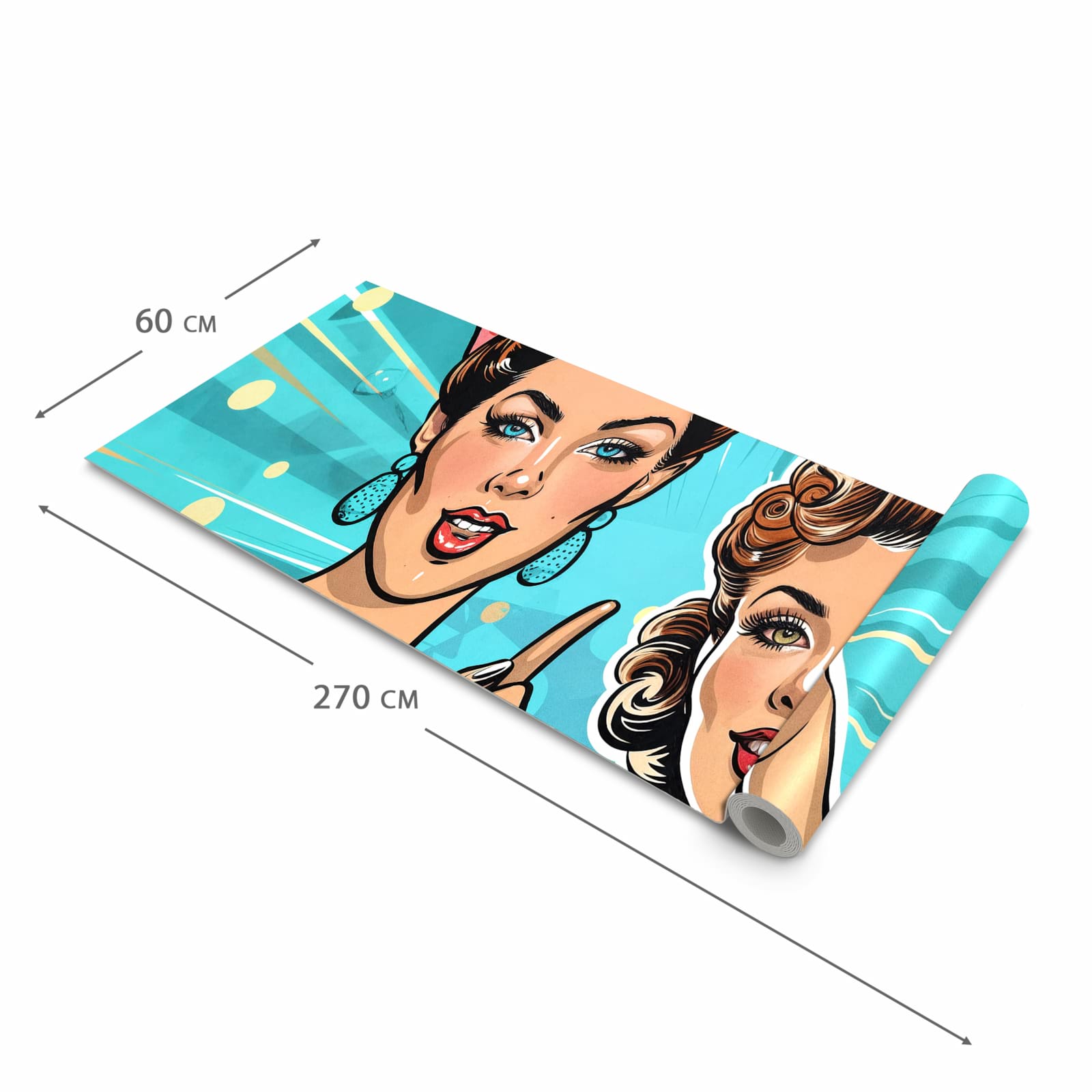 Waschbarer rutschfester Läufer mit Motiv Retro Frauen Illustration in der Grösse 60x240 cm