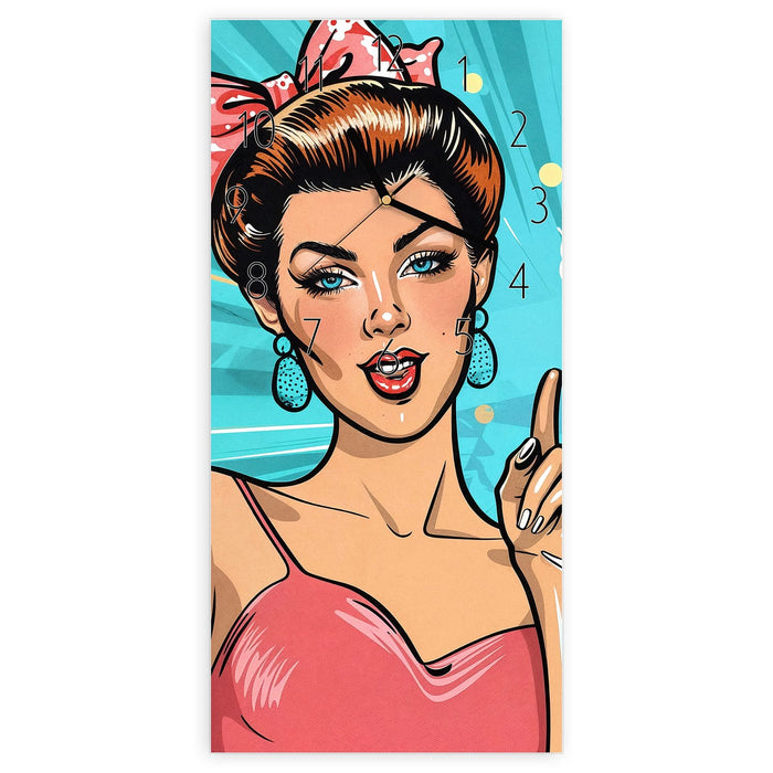 Wanduhr Retro Frauen Illustration aus Glas – Hochformat 30 × 60 cm mit Ziffernblatt Elegant