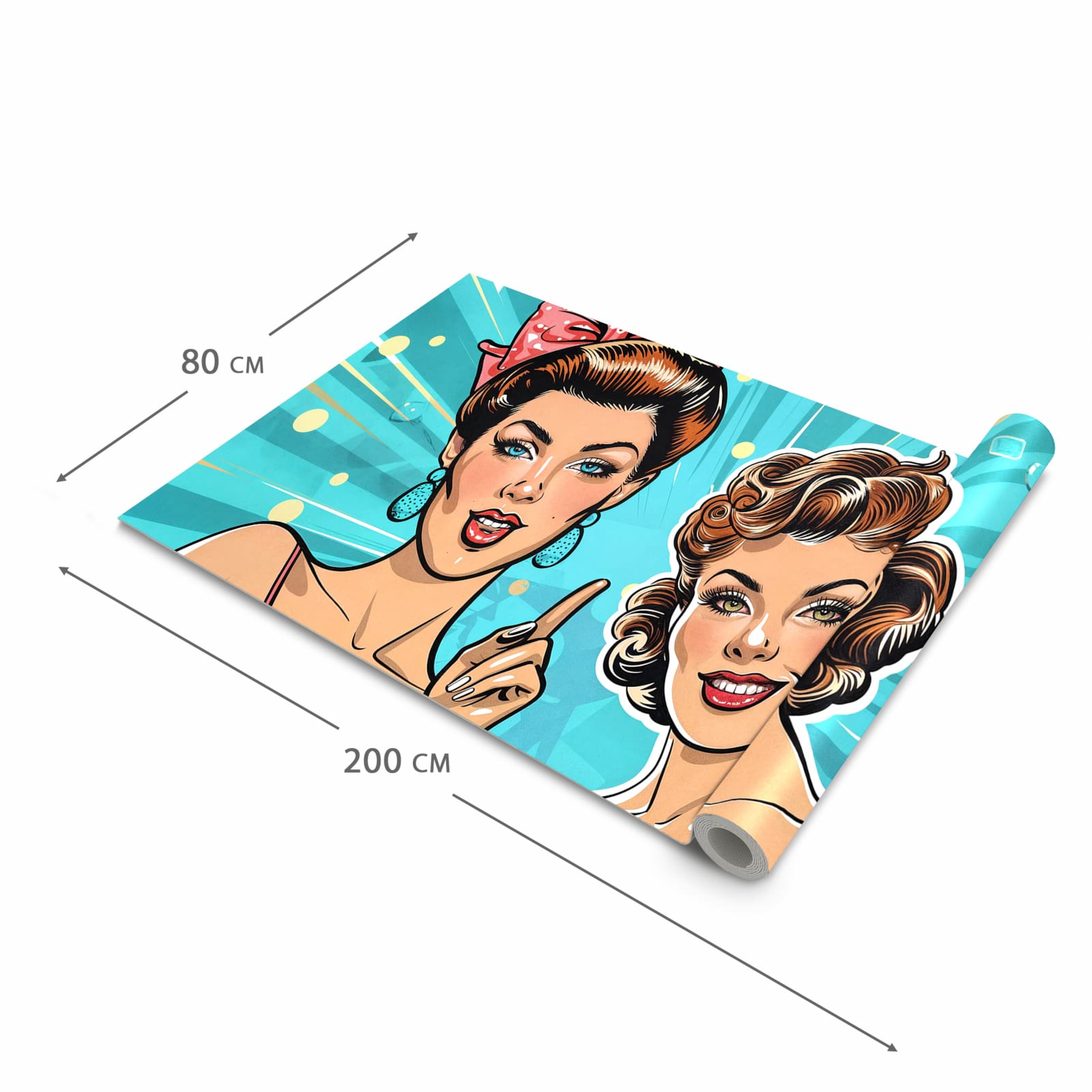 Feuchtigkeitsresistenter waschbarer Küchenteppich mit Motiv Retro Frauen Illustration in der Grösse 60x240 cm