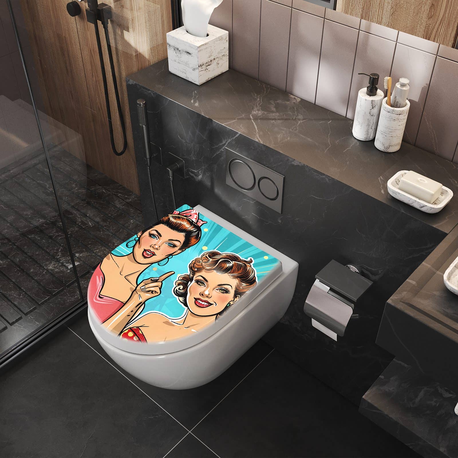 WC-Sitz mit Absenkautomatik Retro Frauen Illustration