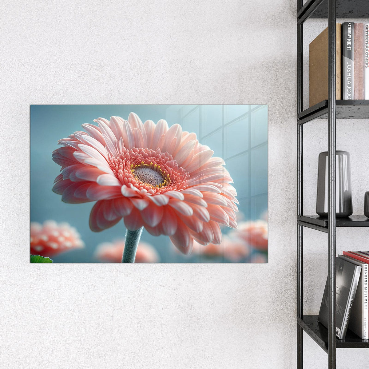 Magnettafel - Rosa Gerbera – Rosa Gerbera vor hellblauem Grund