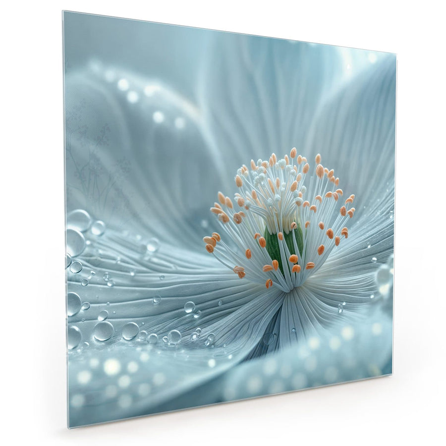 Maße Küchenrückwand Eisblaue Blüte aus Glas