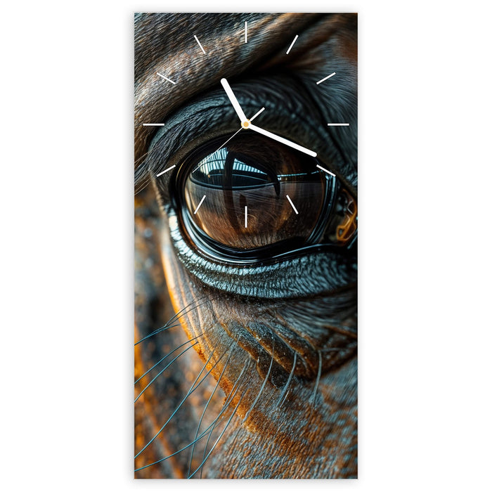 Wanduhr Pferdeauge aus Glas – Hochformat 30 × 60 cm mit Ziffernblatt Linie